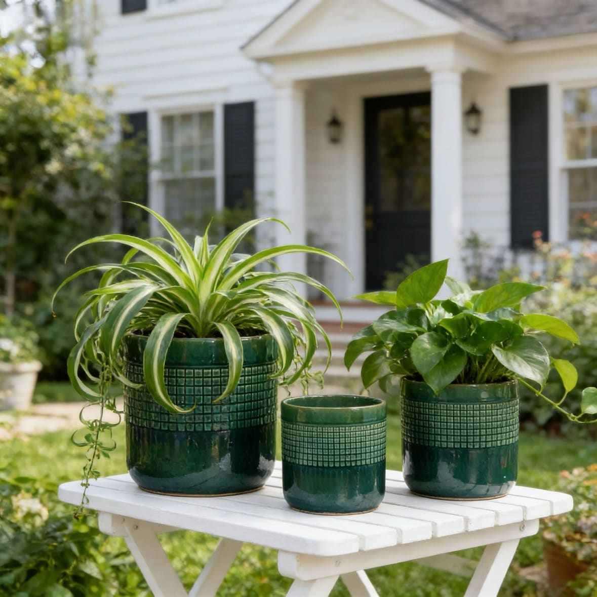 Handmade Green Glazed Ceramic Planter Set Of 3 10 8 6 Diameter