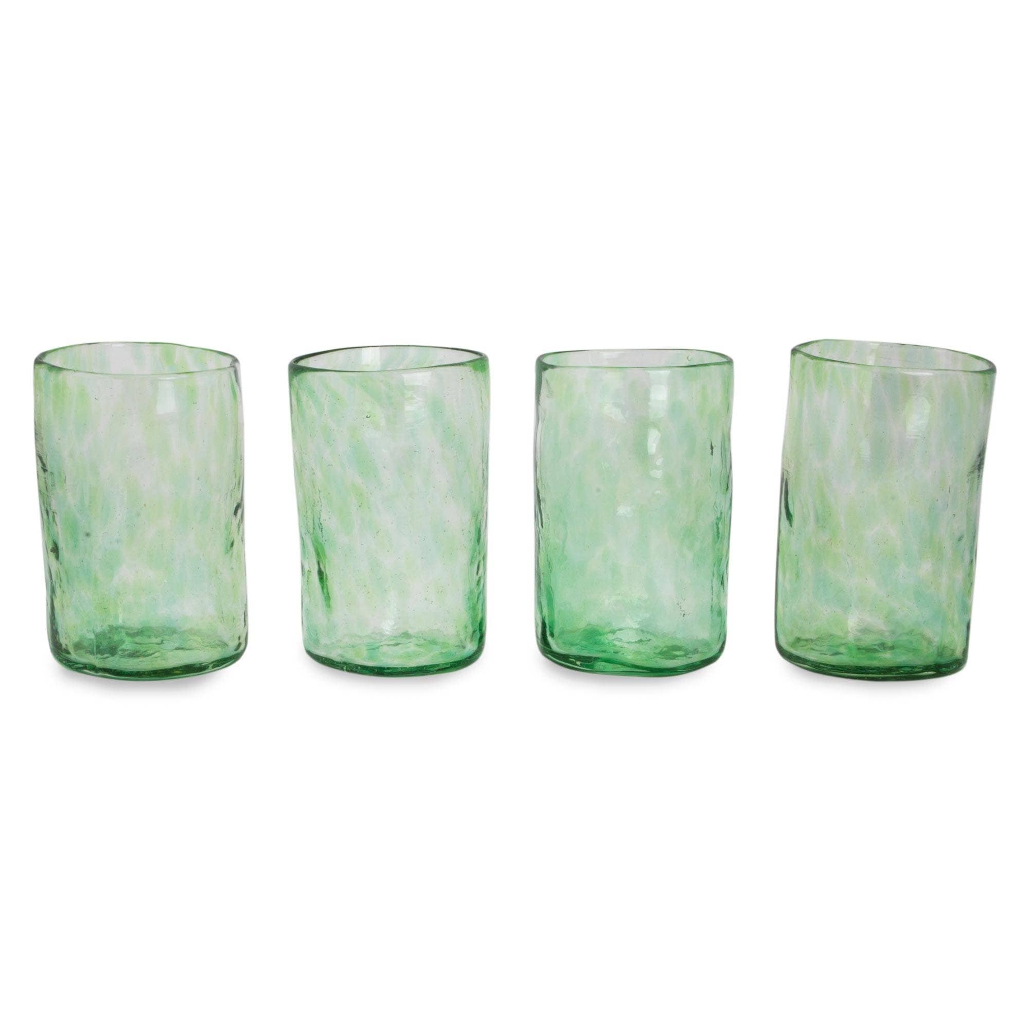 Handmade Green Mist Blown Glass Tumblers Set Of 4 Mexico 4.9 H X 3 Diam.