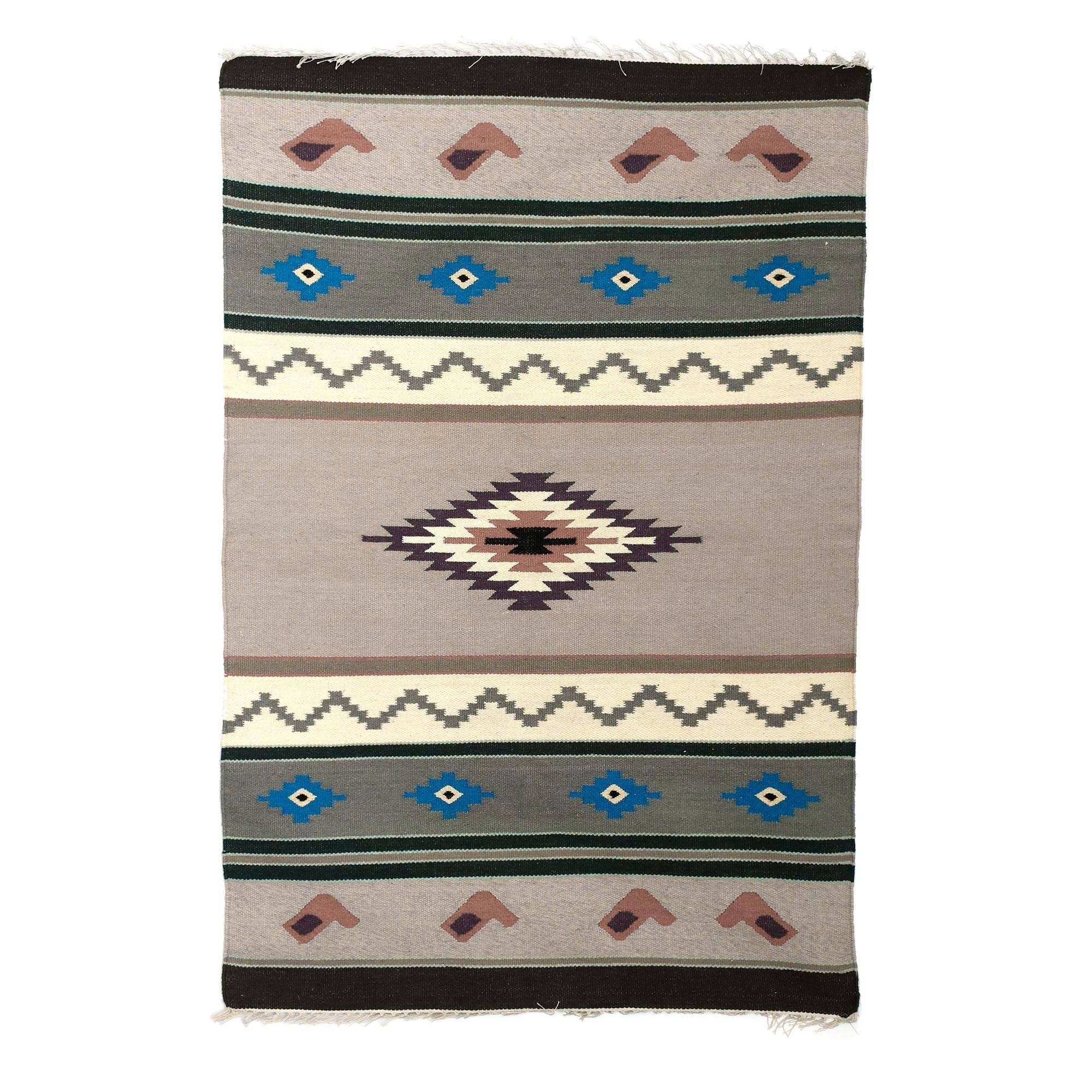 Handmade Grey Songs Wool Dhurrie Rug India Big