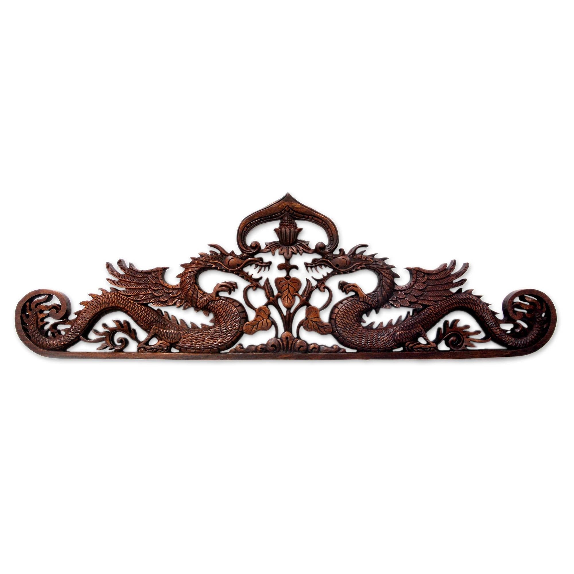 Handmade Guardian Dragons Wood Wall Sculpture Indonesia