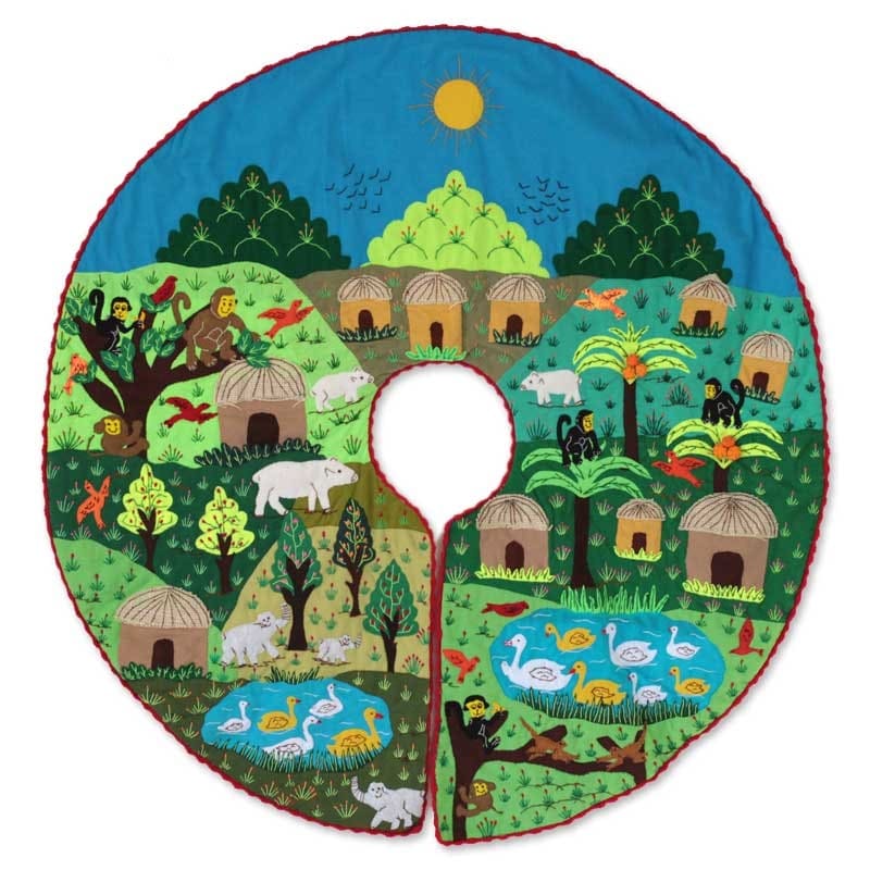 Handmade Happy Jungle Applique Tree Skirt Peru 34 X 24 X 6