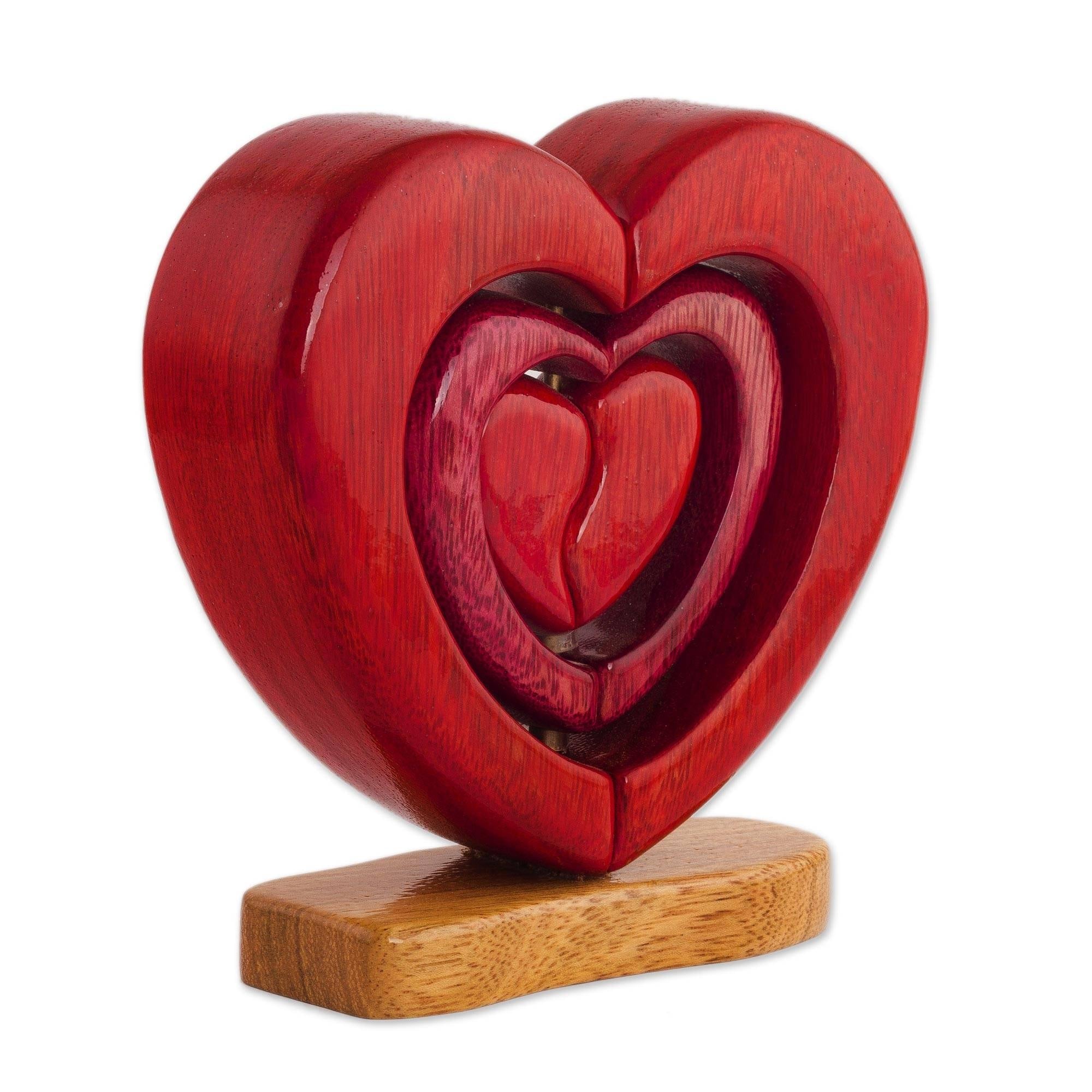 Handmade Heart Trio Wood Sculpture Peru 6.5 H X 6.75 W X 2 D