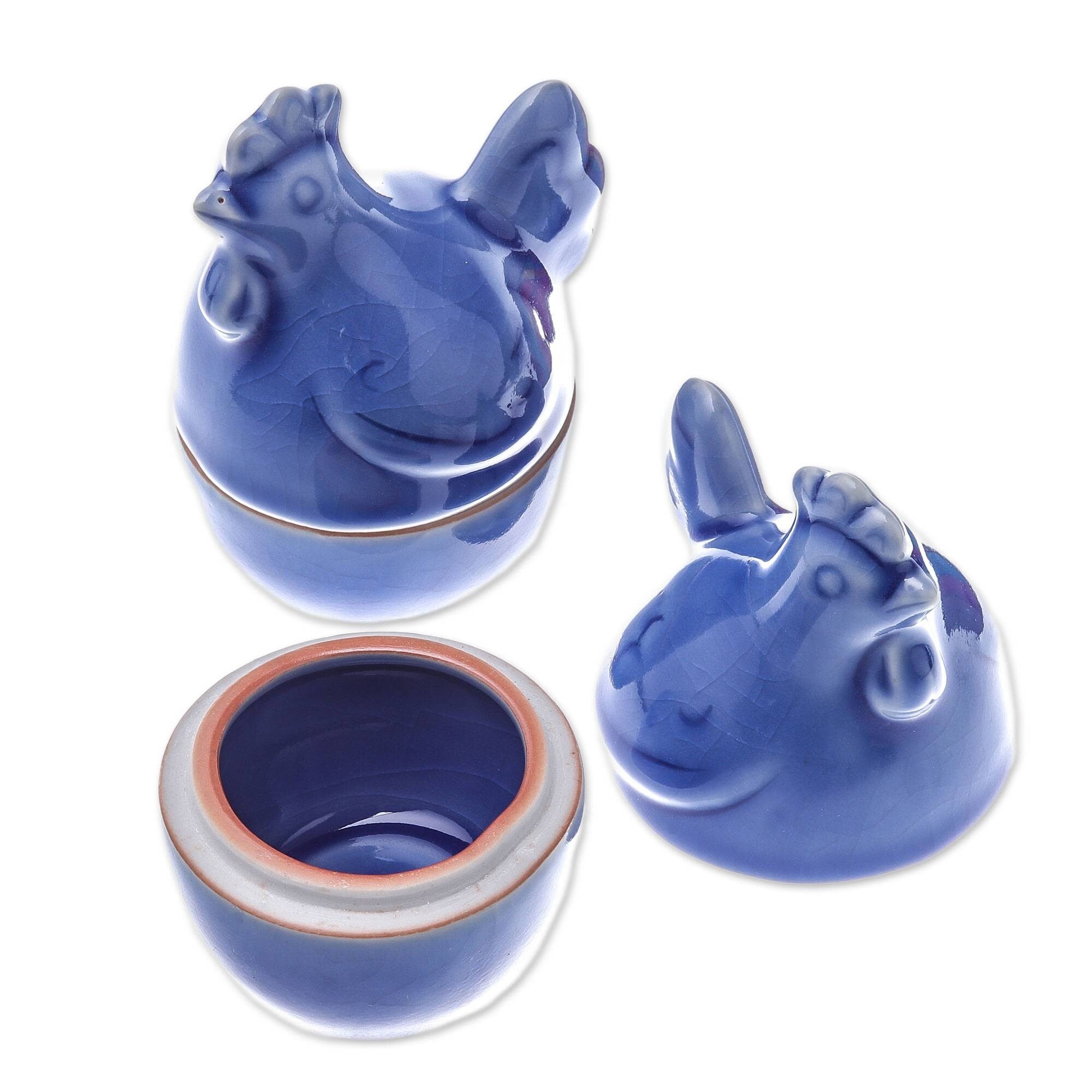 Handmade Hen Breakfast Ceramic Egg Cups Pair Thailand 4.1 H X 3 W X 2.6 D