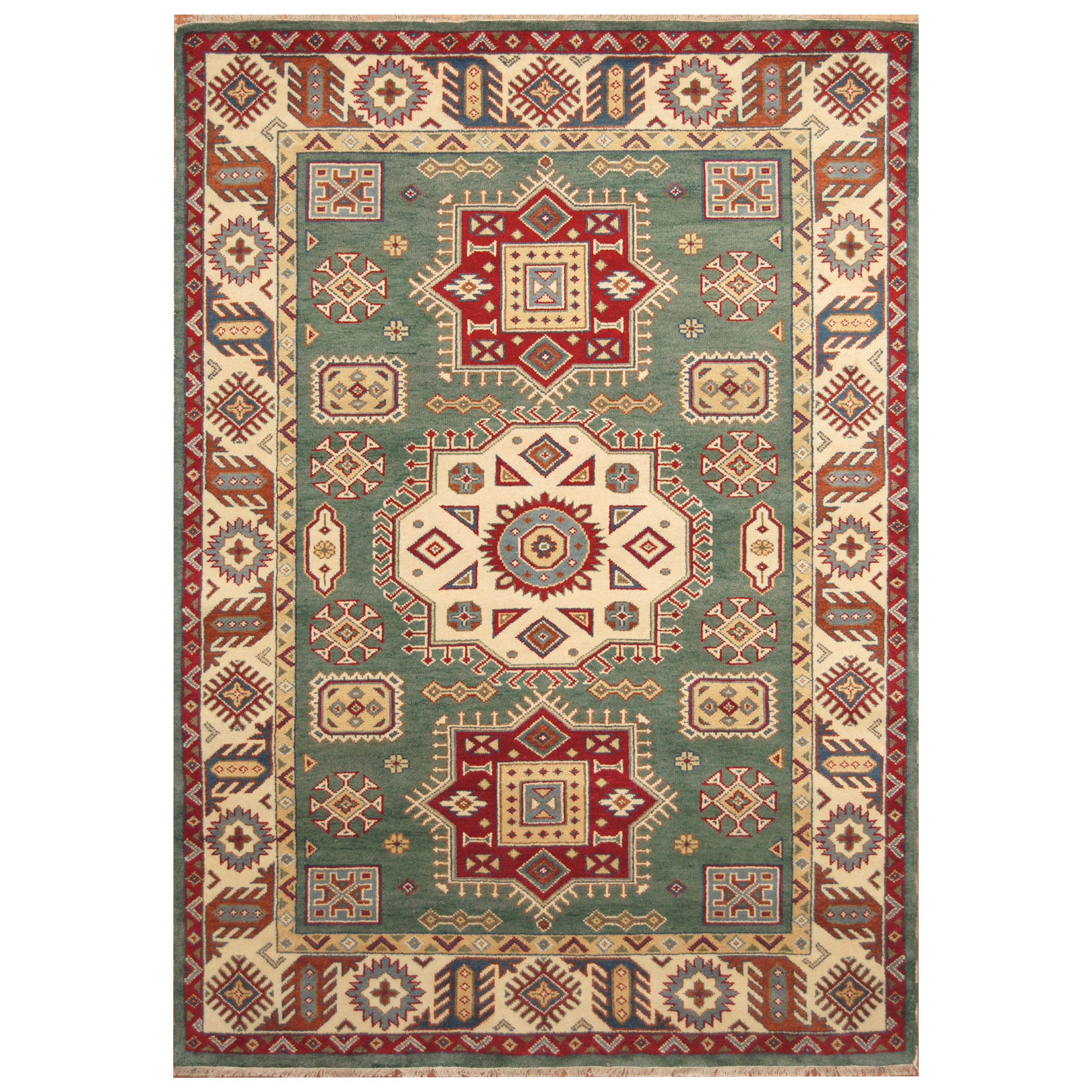 Handmade Herat Oriental Indo Hand Knotted Kazak Wool Rug India 6 X 9