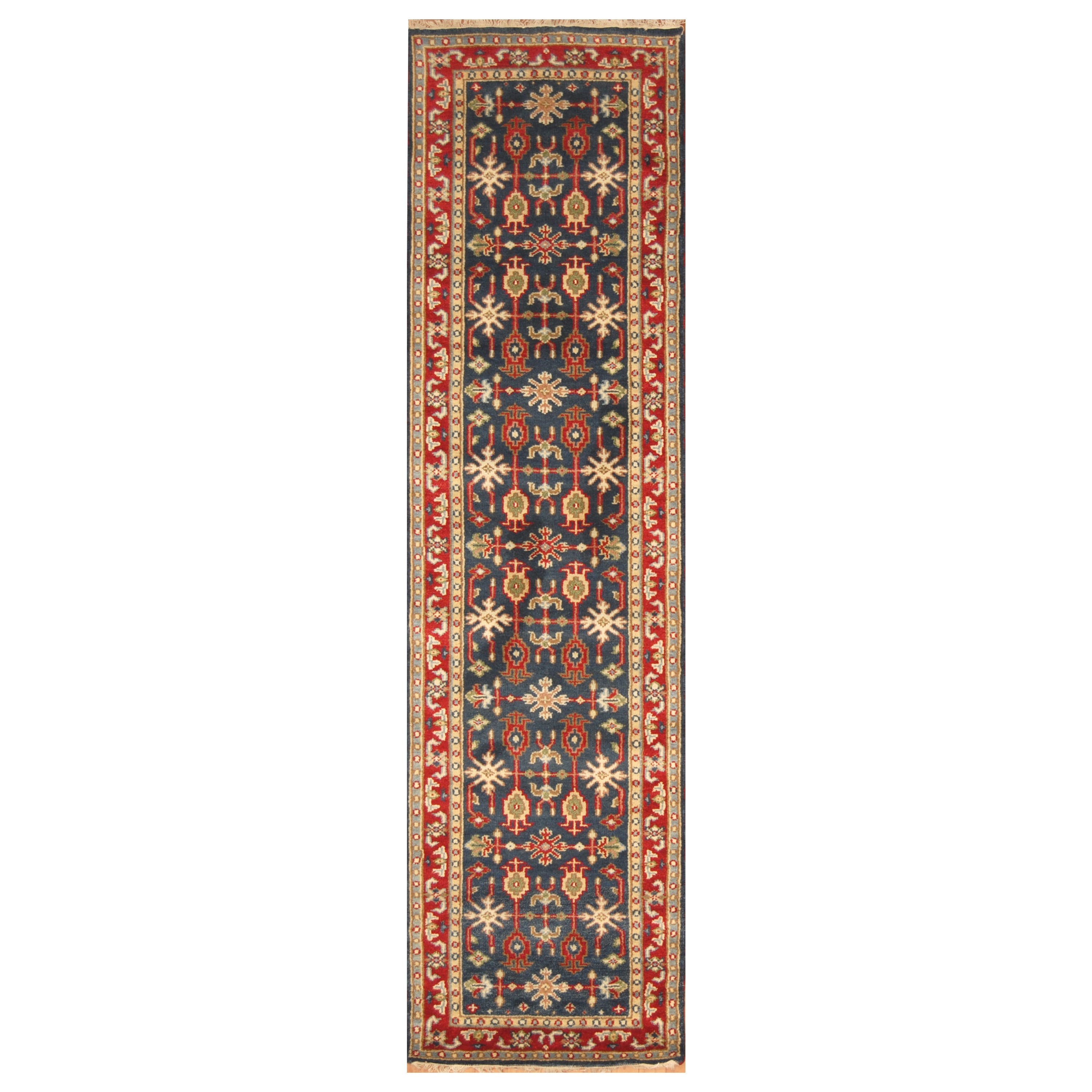 Handmade Herat Oriental Indo Hand Knotted Kazak Wool Runner India 26 X 10