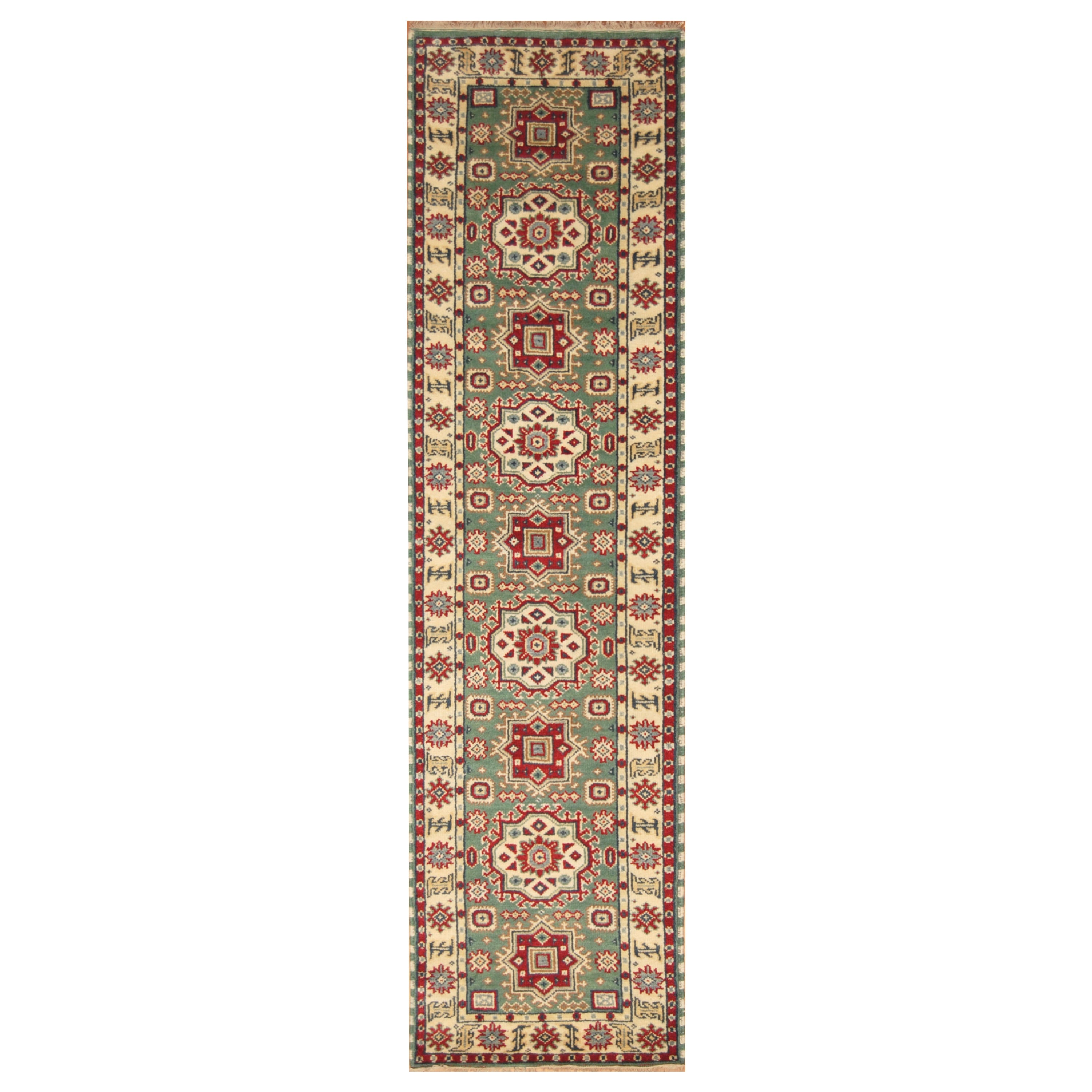 Handmade Herat Oriental Indo Hand Knotted Kazak Wool Runner India 26 X 10