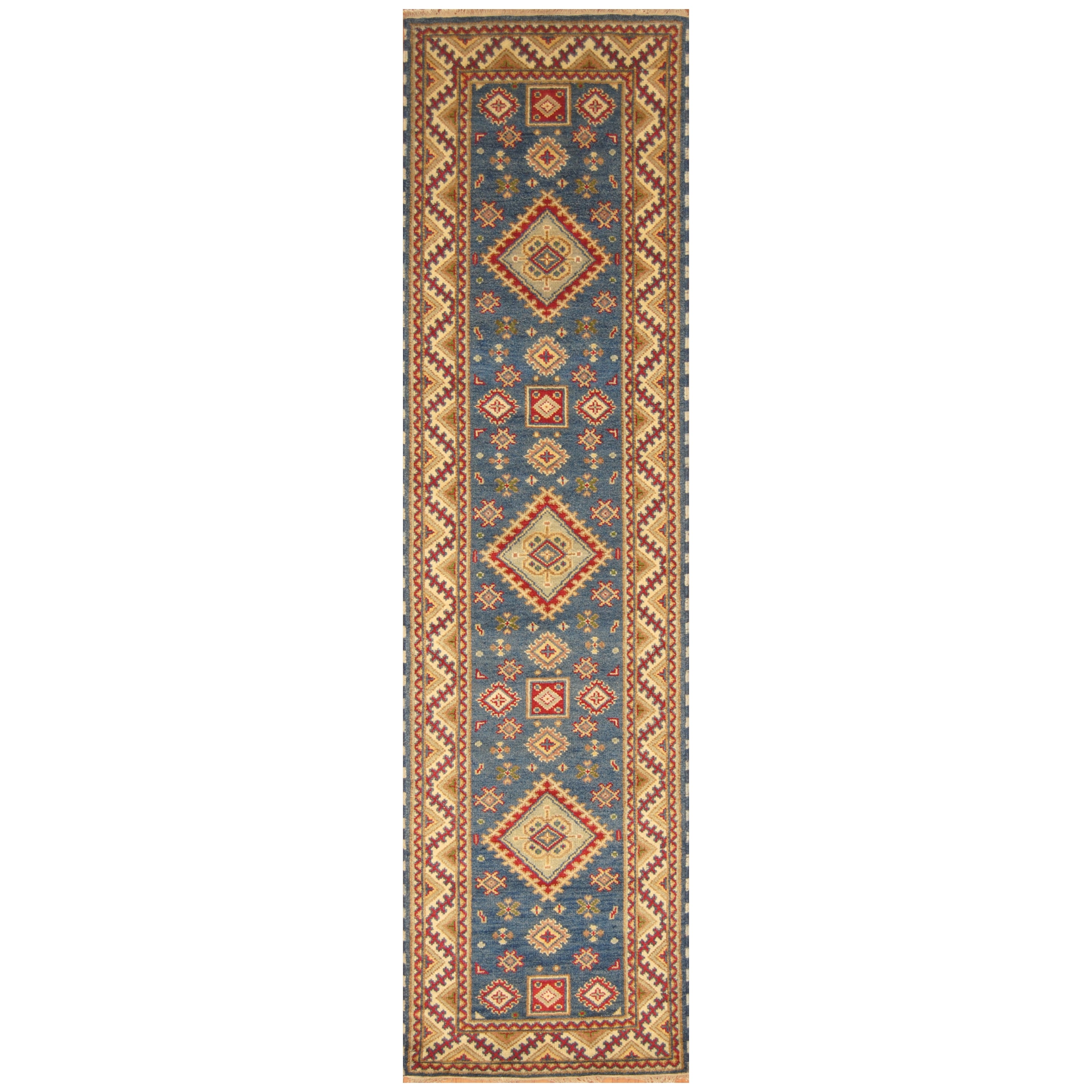 Handmade Herat Oriental Indo Hand Knotted Kazak Wool Runner India 26 X 10
