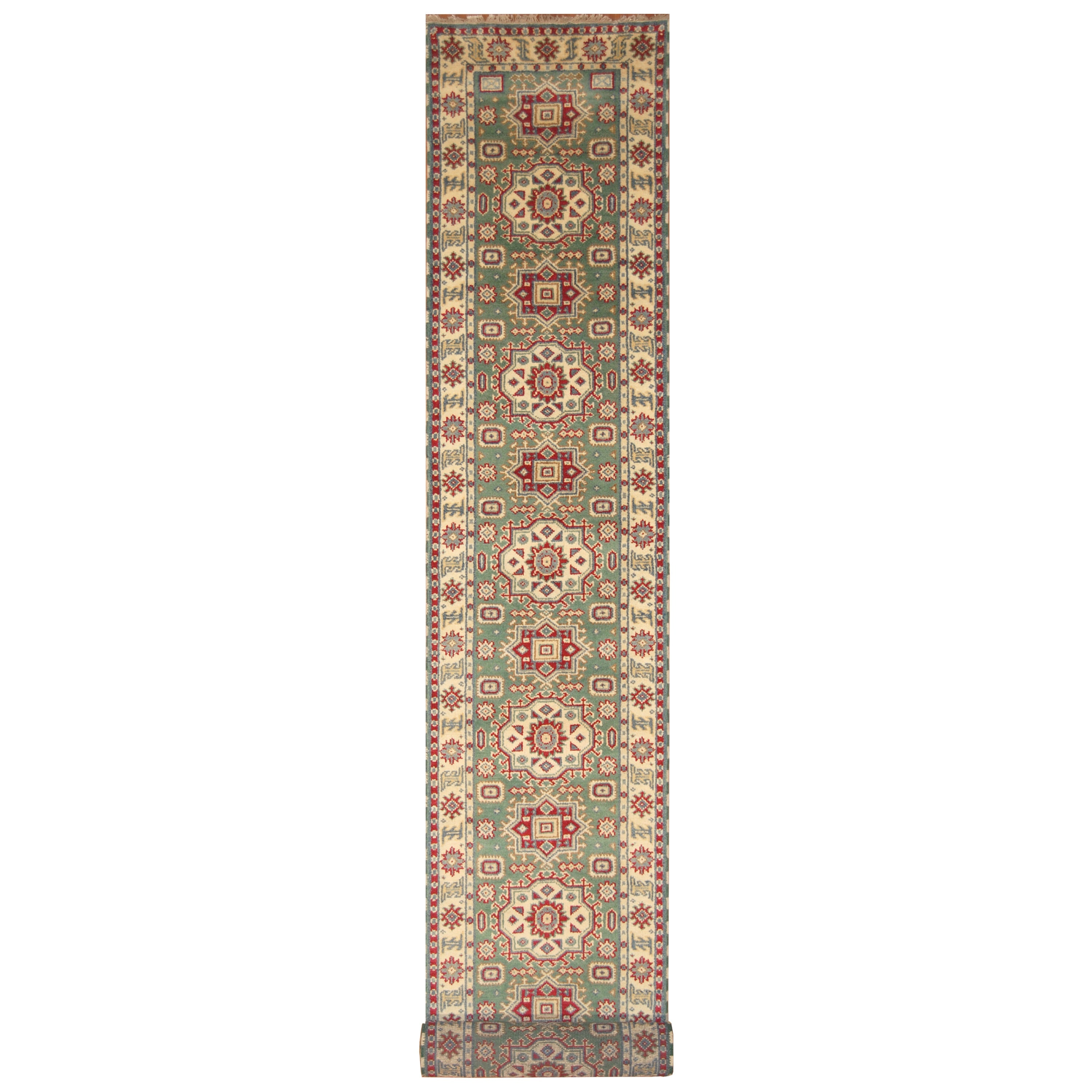 Handmade Herat Oriental Indo Hand Knotted Kazak Wool Runner India 26 X 20