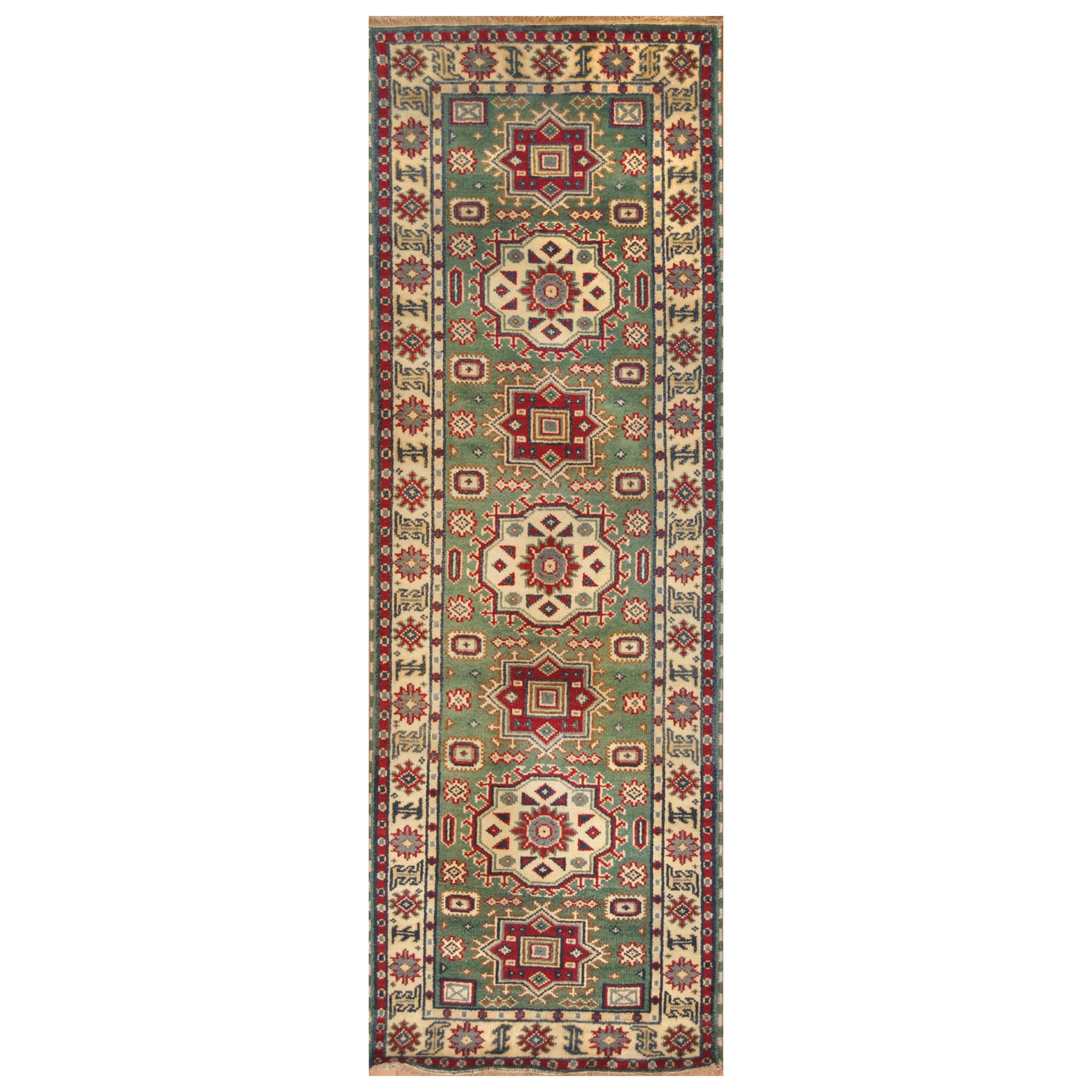 Handmade Herat Oriental Indo Hand Knotted Kazak Wool Runner India 26 X 8