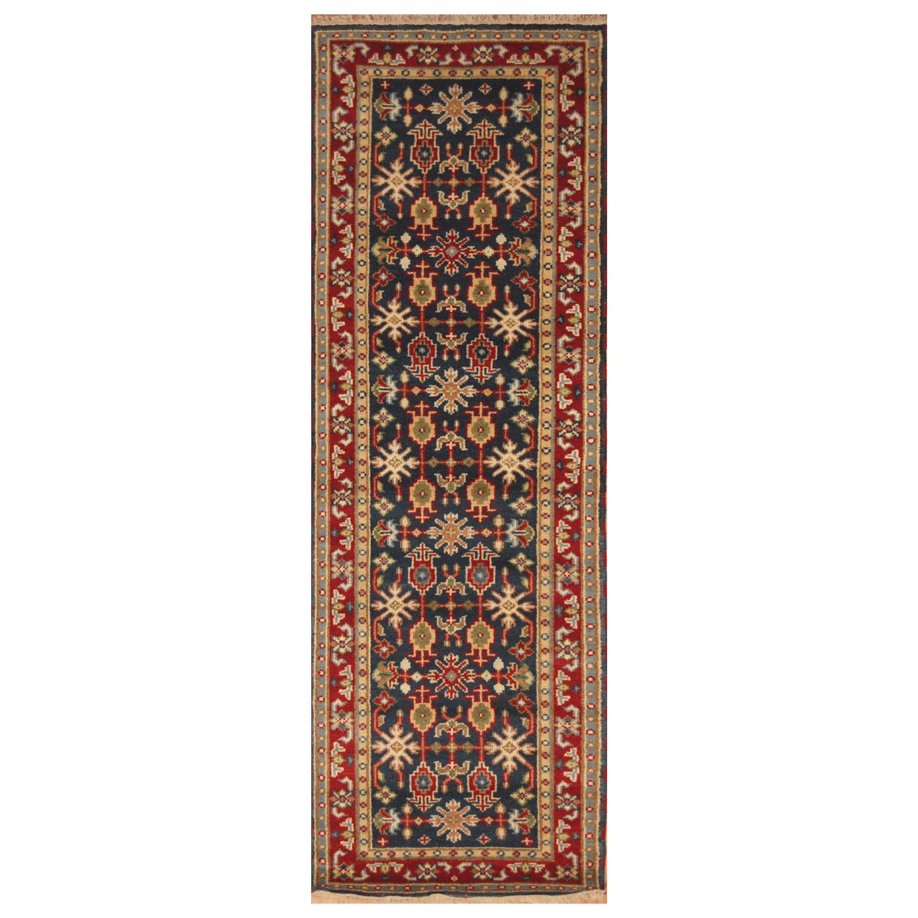 Handmade Herat Oriental Indo Hand Knotted Kazak Wool Runner India 26 X 8