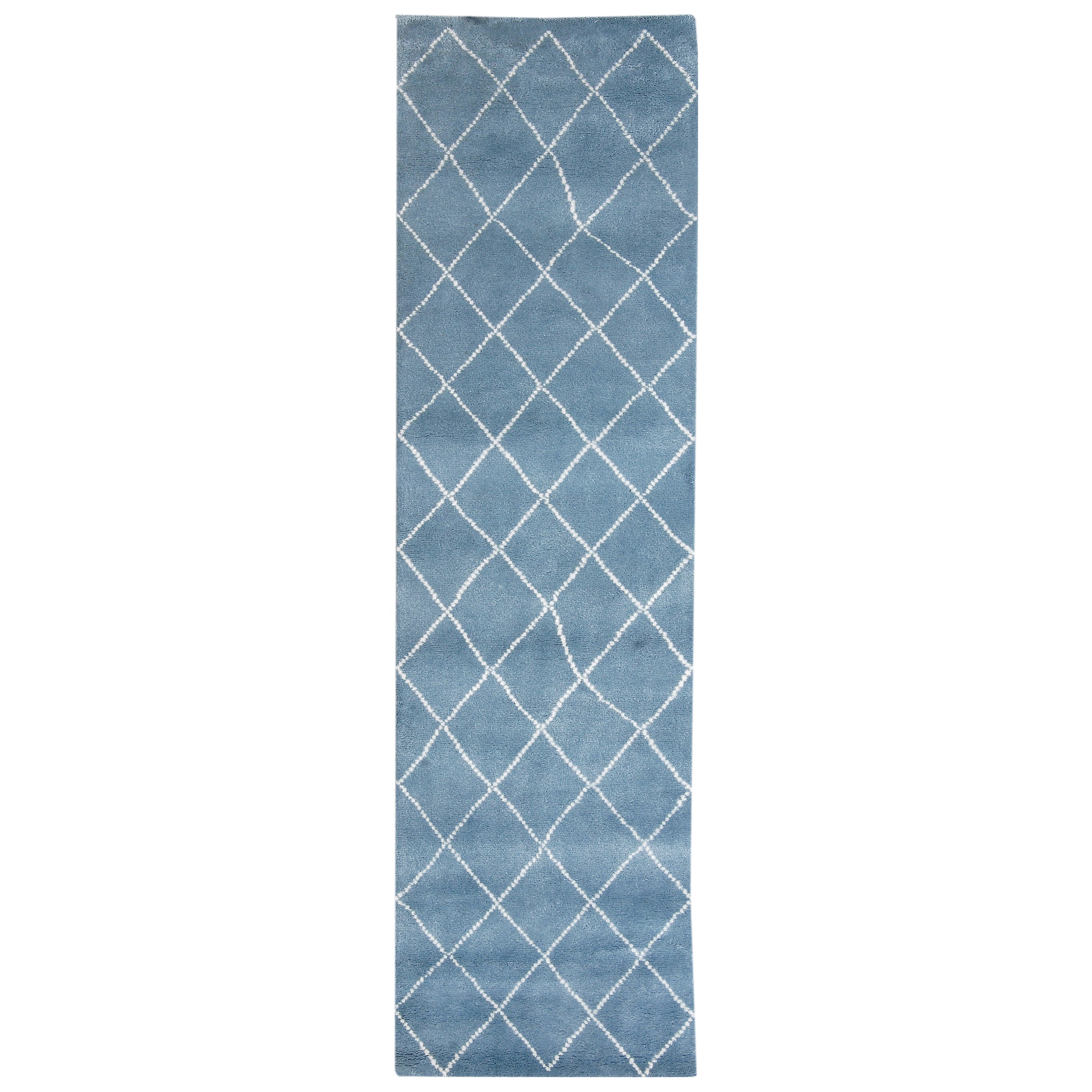 Handmade Herat Oriental Indo Hand Knotted Moroccan Trellis Wool Runner India 26 X 10