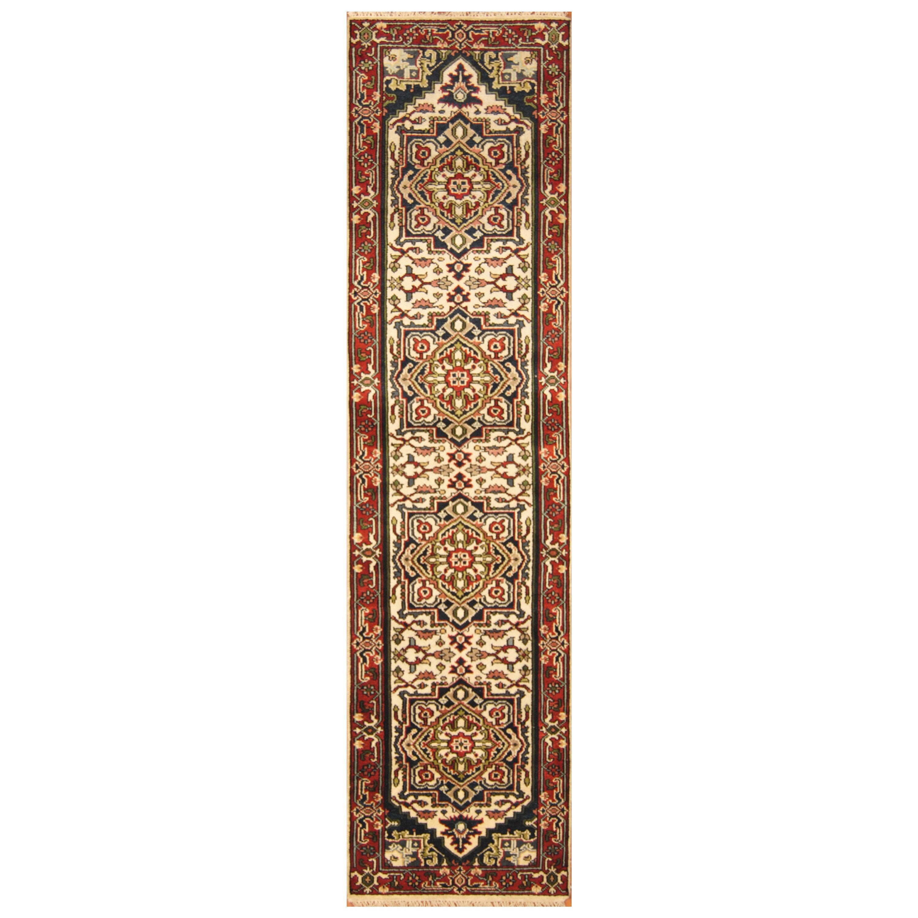 Handmade Herat Oriental Indo Hand Knotted Serapi Wool Runner India 27 X 101