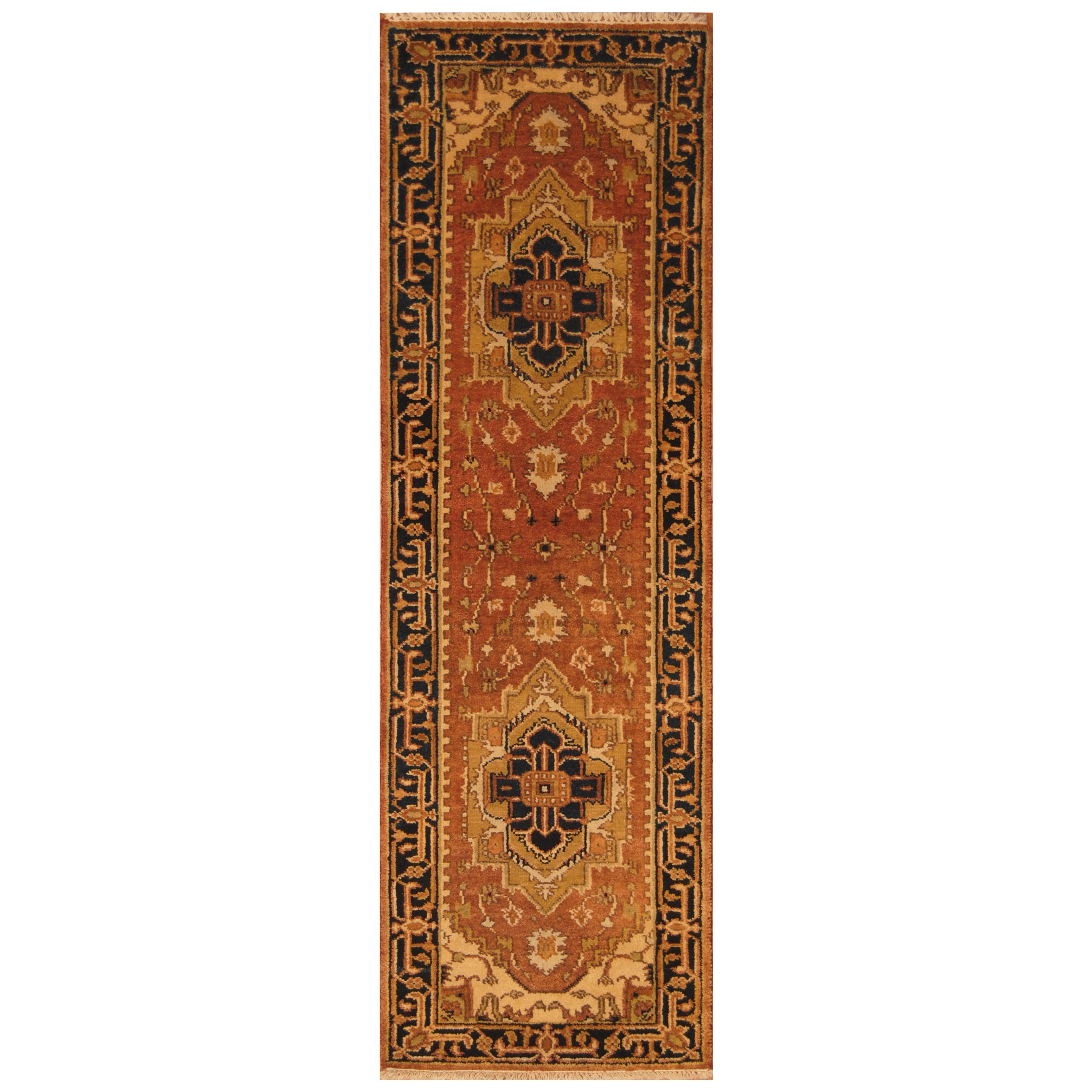Handmade Herat Oriental Indo Hand Knotted Serapi Wool Runner India 27 X 81