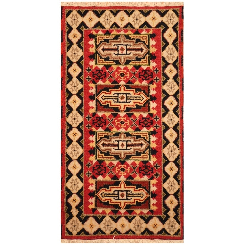 Handmade Herat Oriental Indo Hand Knotted Kazak Wool Rug 22 X 4 22 X 4