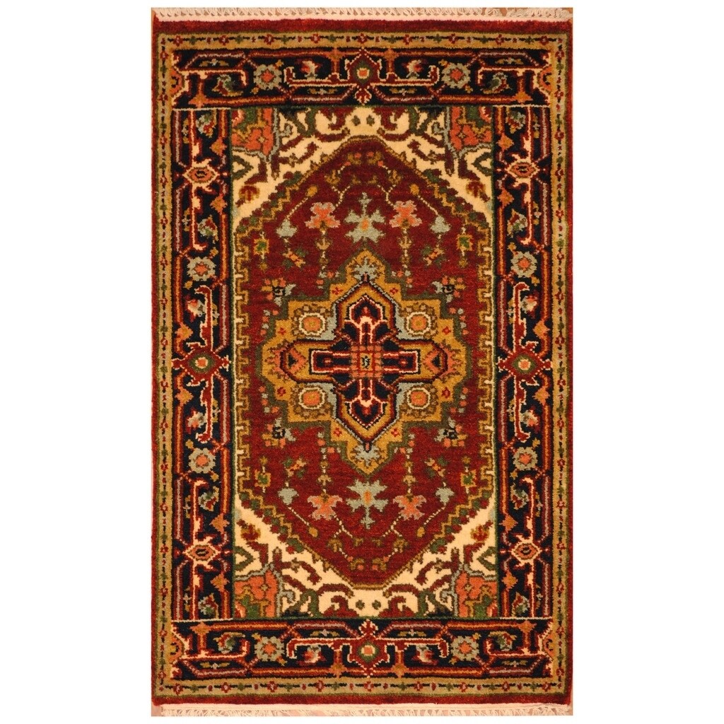 Handmade Herat Oriental Indo Hand Knotted Serapi Wool Rug 24 X 4 24 X 4