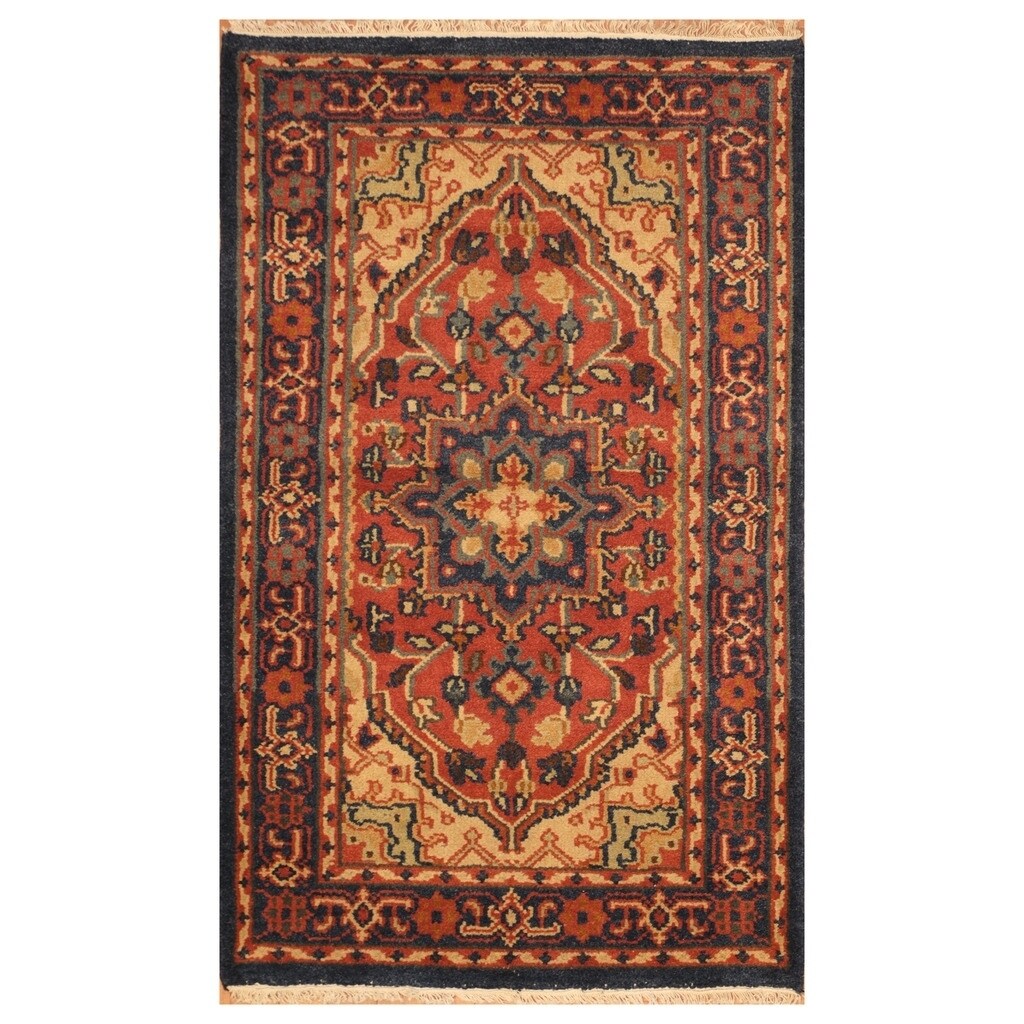 Handmade Herat Oriental Indo Hand Knotted Tribal Heriz Wool Rug 31 X 5