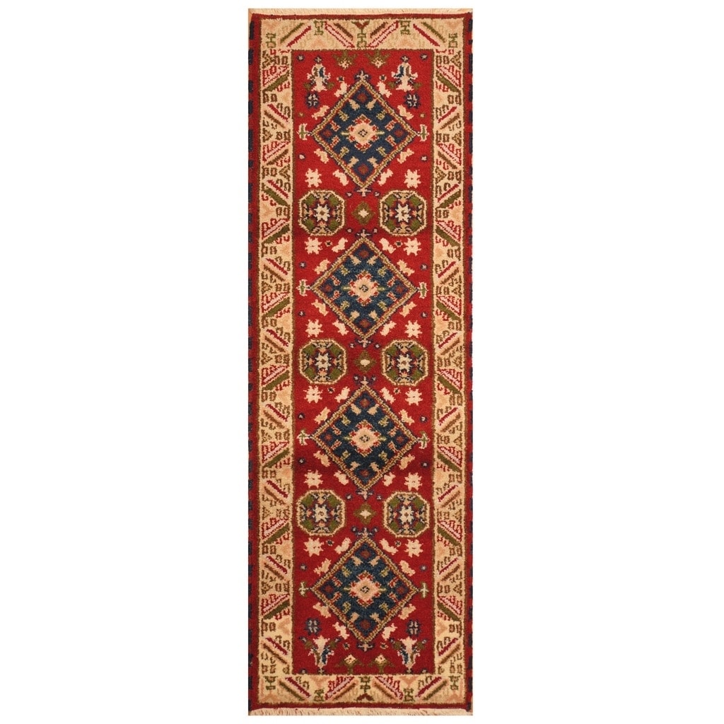 Handmade Herat Oriental Indo Hand Knotted Tribal Kazak Wool Rug 21 X 67