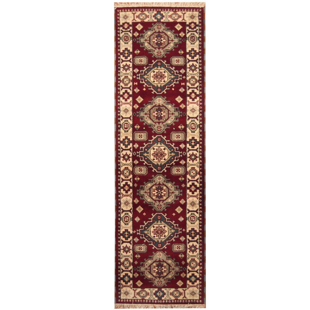 Handmade Herat Oriental Indo Hand Knotted Tribal Kazak Wool Runner India 29 X 910