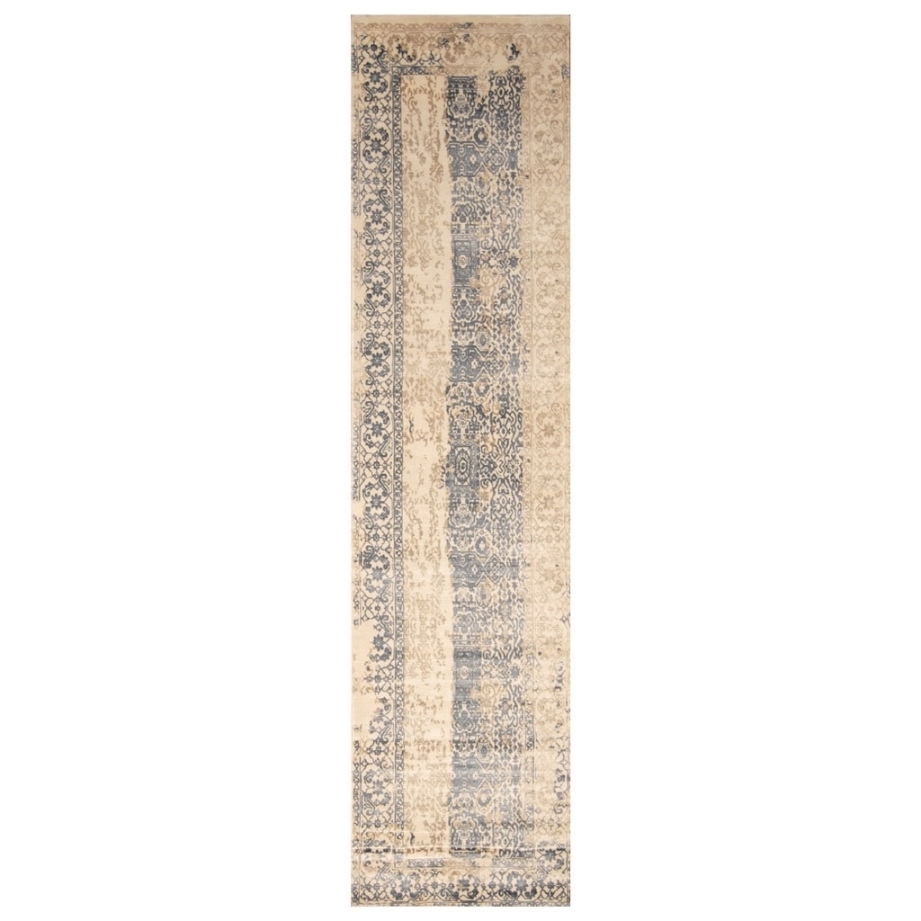 Handmade Herat Oriental Indo Hand Loomed Distressed Silk Rug 26 X 10 26 X 10