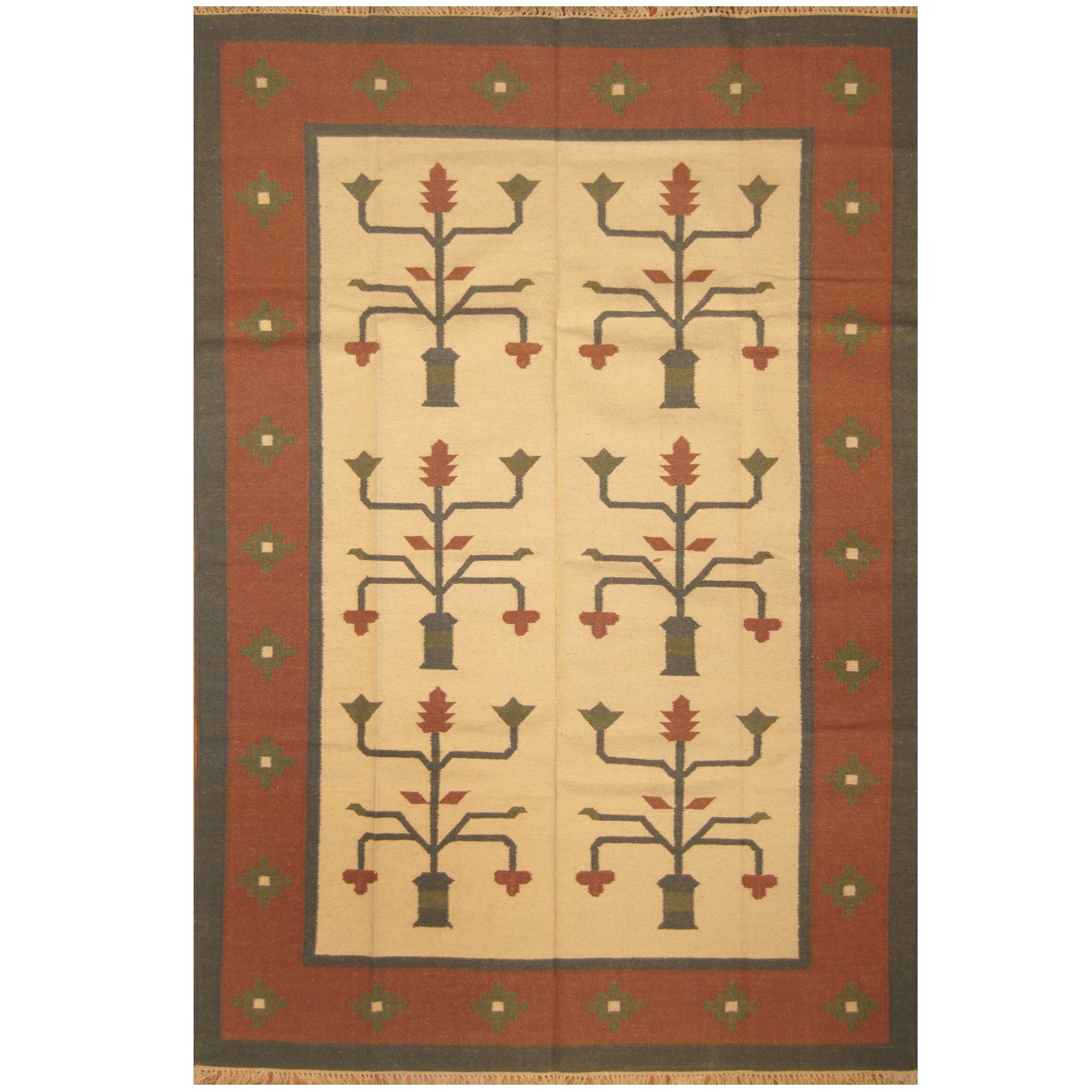 Handmade Herat Oriental Indo Hand Woven Wool Kilim 6 X 9 6 X 9