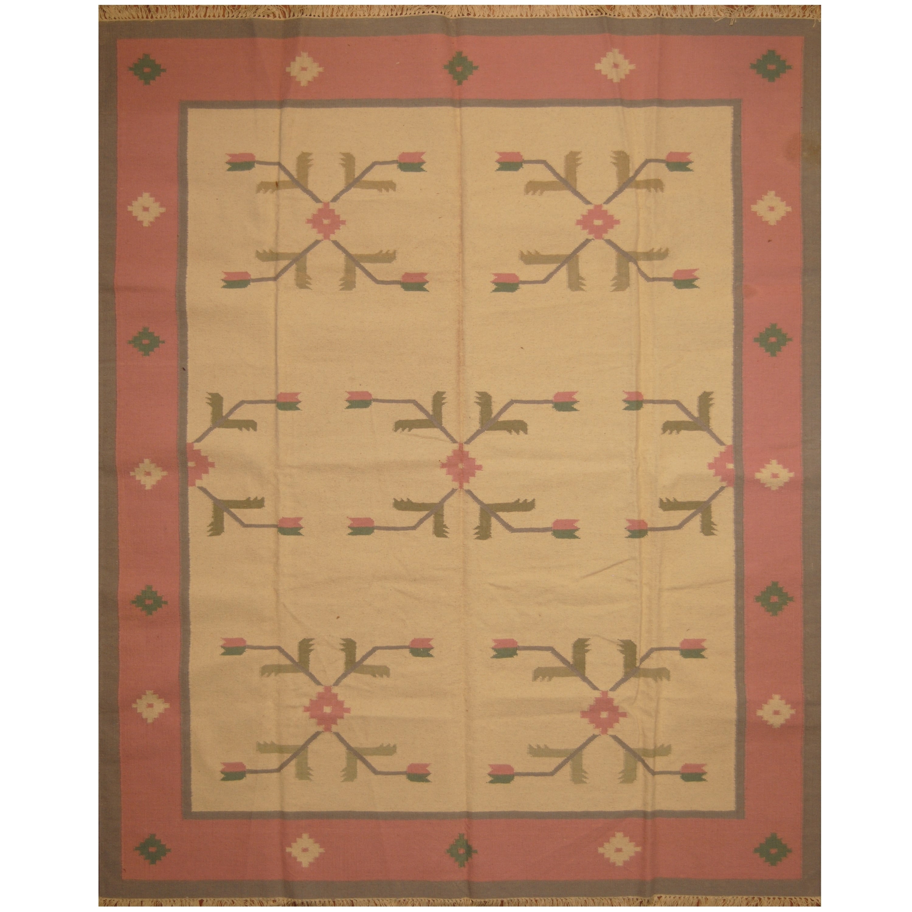 Handmade Herat Oriental Indo Hand Woven Wool Kilim 8 X 10 8 X 10