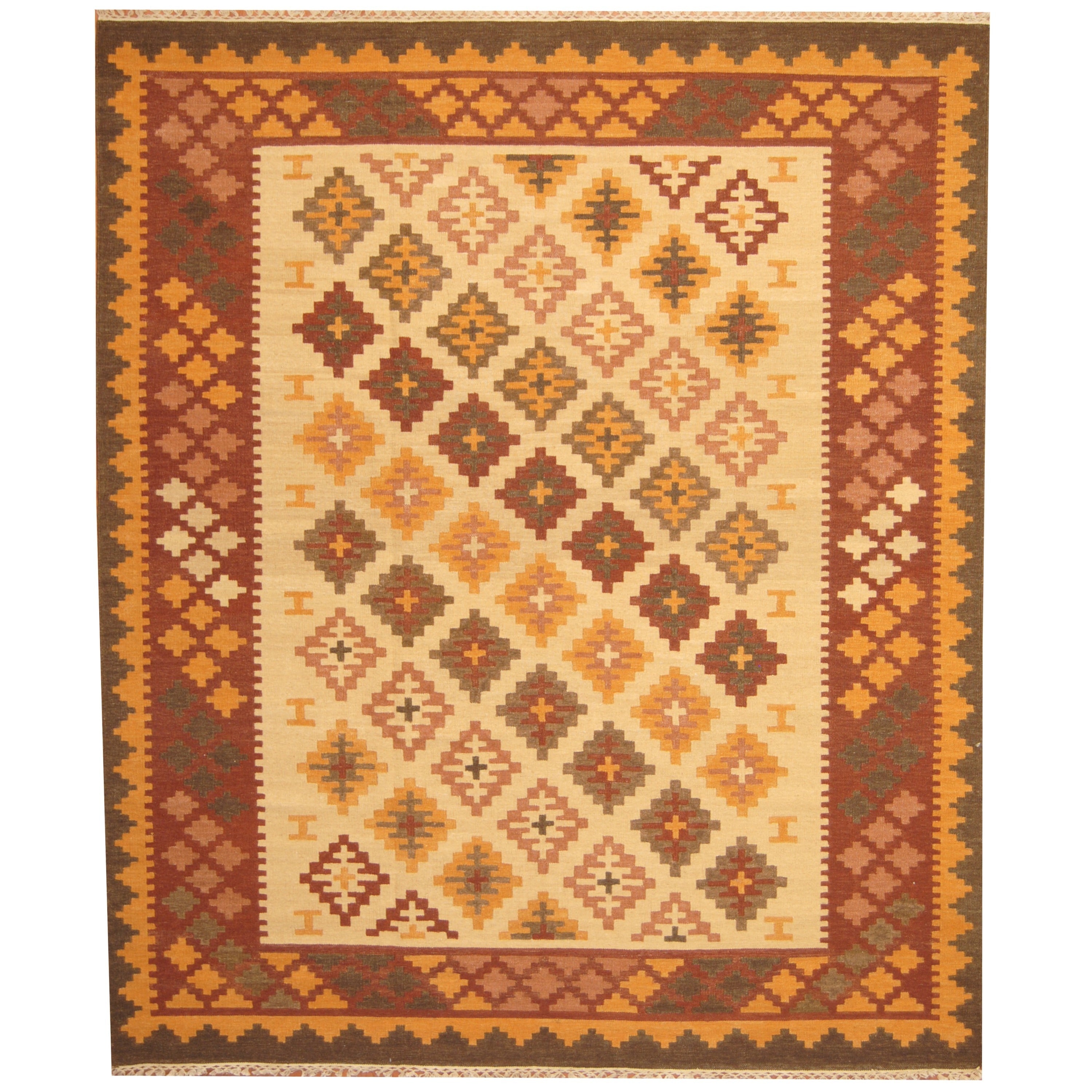 Handmade Herat Oriental Indo Kilim Ivory Rust Wool Area Rug India 8 X 10