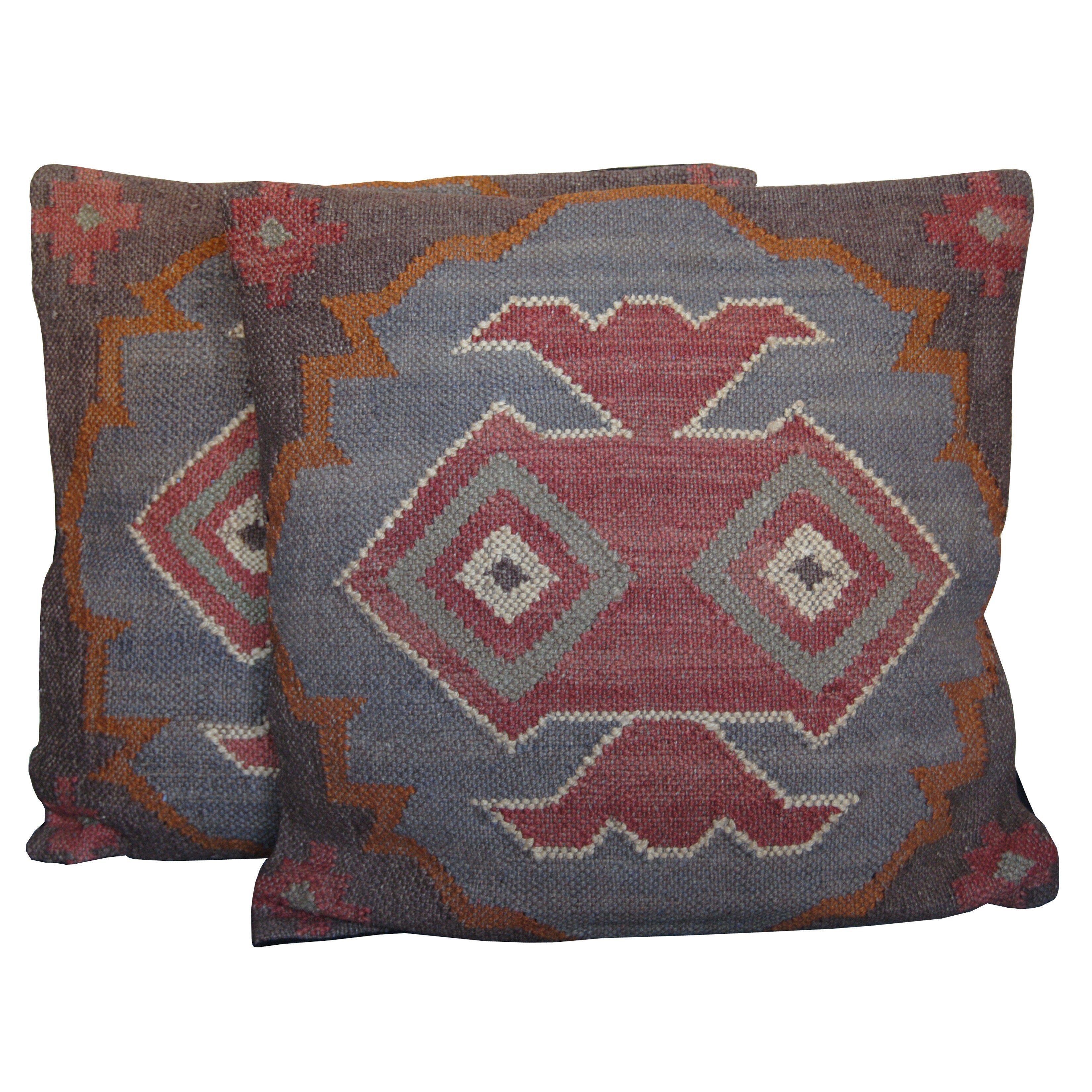 Handmade Herat Oriental Multicolor Tribal Indo Kilim Set Of 2 Pillows India