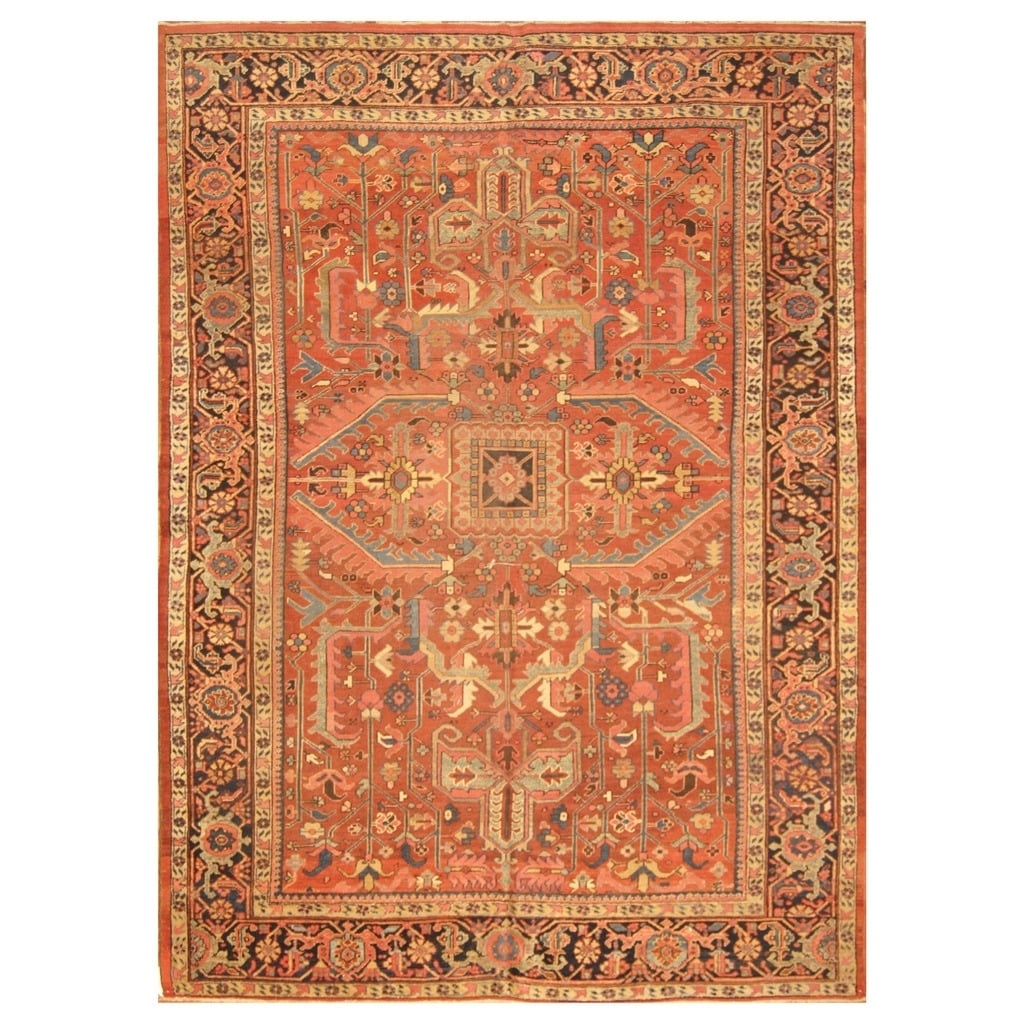 Handmade Herat Oriental Persian Hand Knotted Antique Heriz 1880S Wool Rug Iran 89 X 118