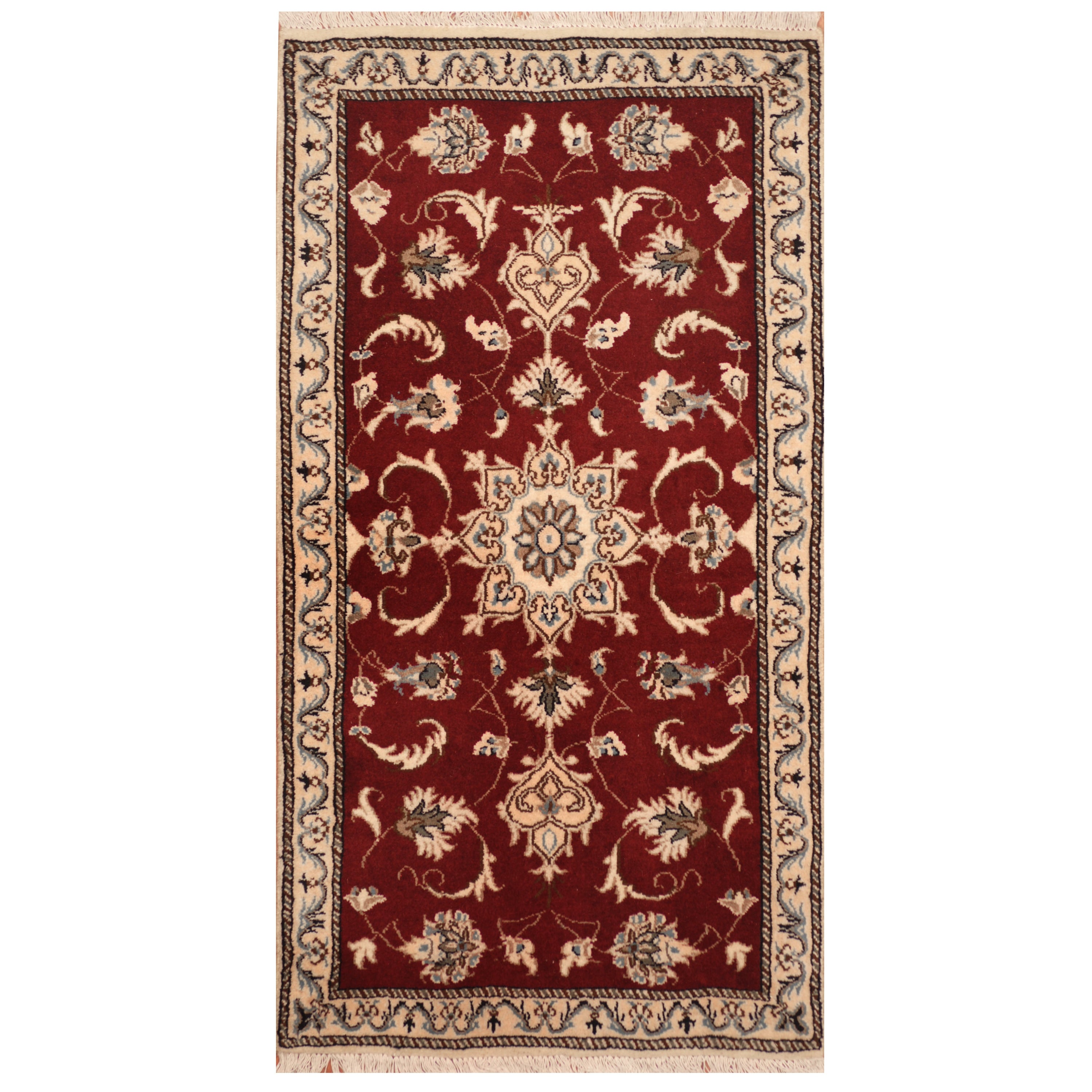 Handmade Herat Oriental Persian Hand Knotted Nain Wool Silk Rug Iran 24 X 46
