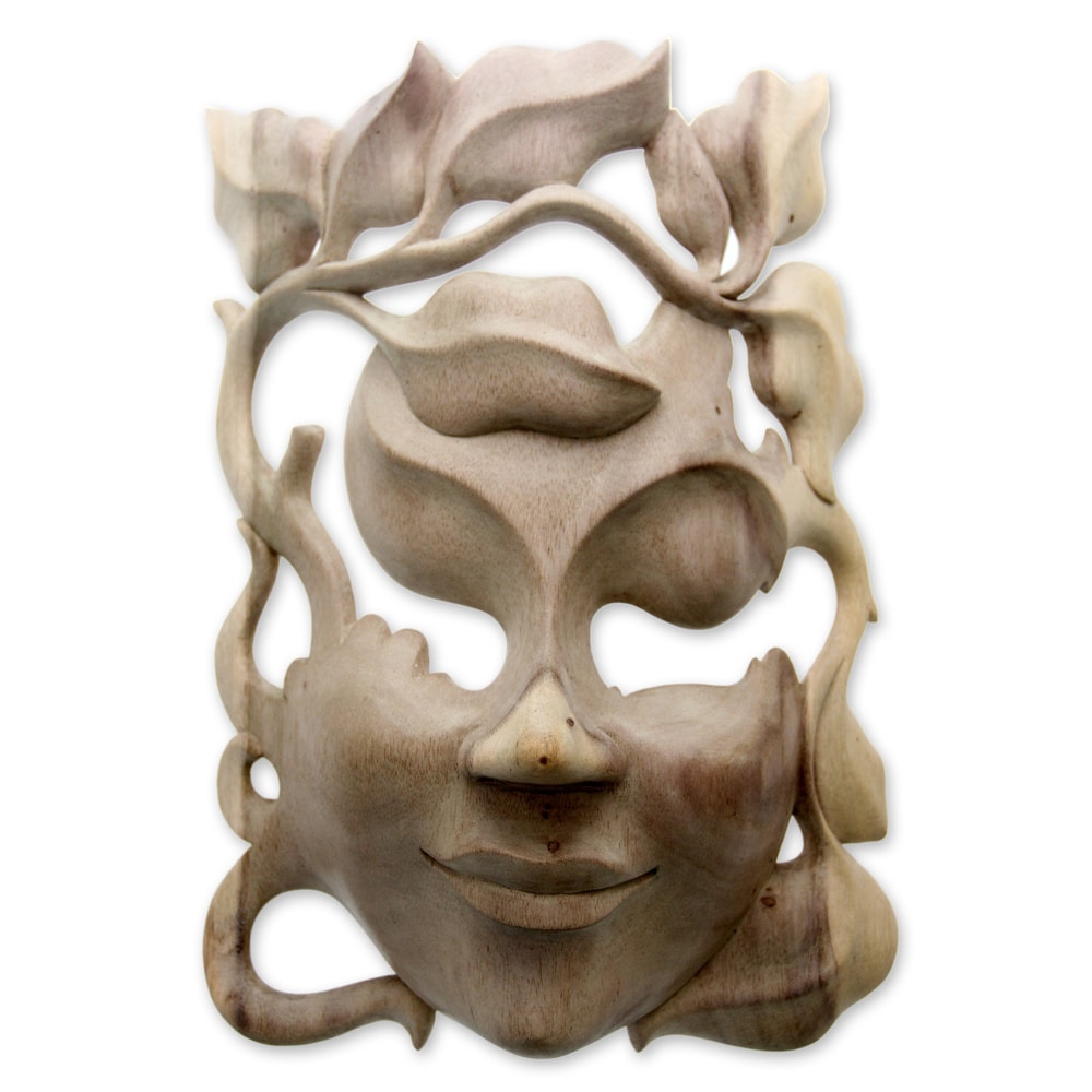 Handmade Hibiscus Wood Quirky Mask Indonesia Multi