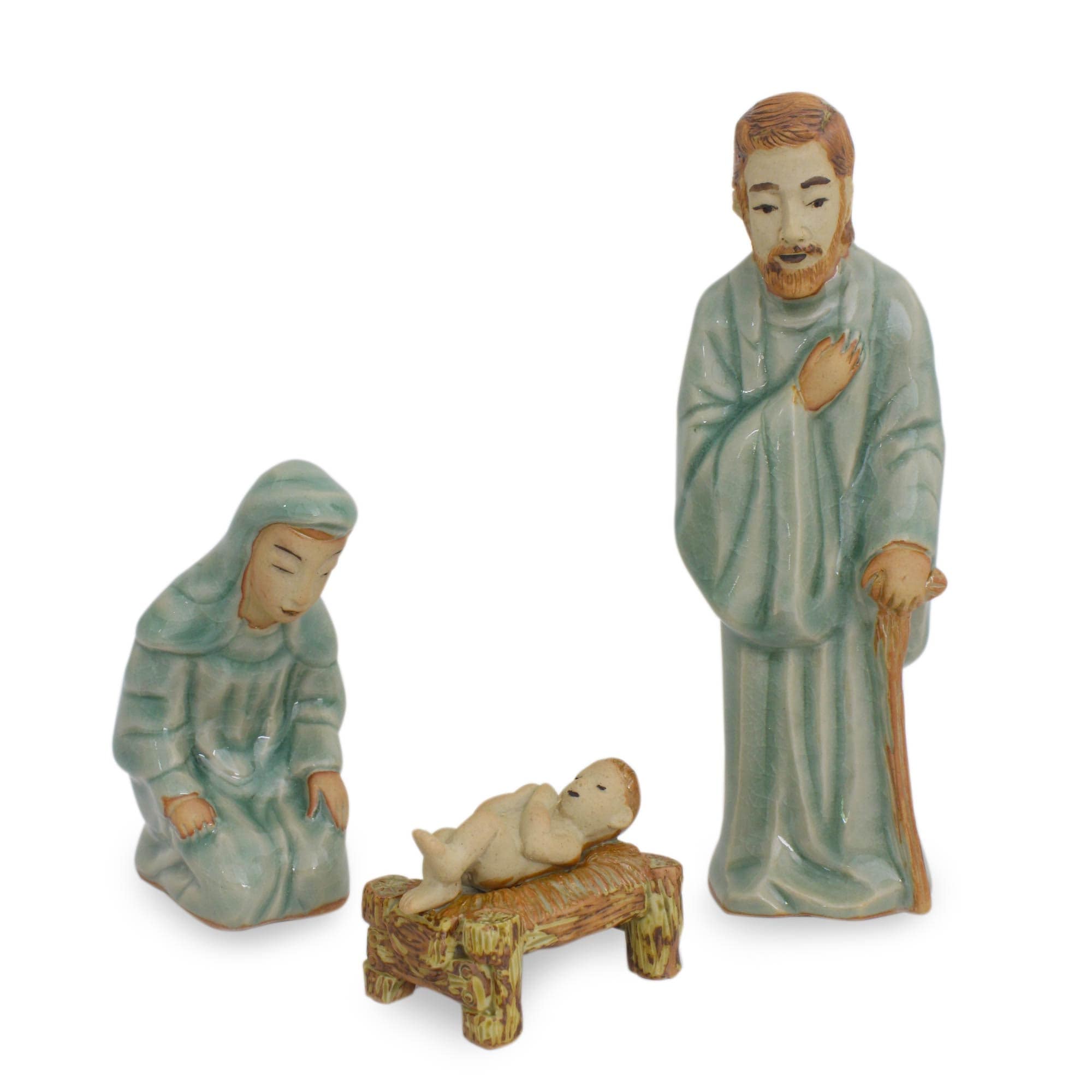 Handmade Holy Celebration Celadon Nativity Scene Thailand 24 X 17 X 12