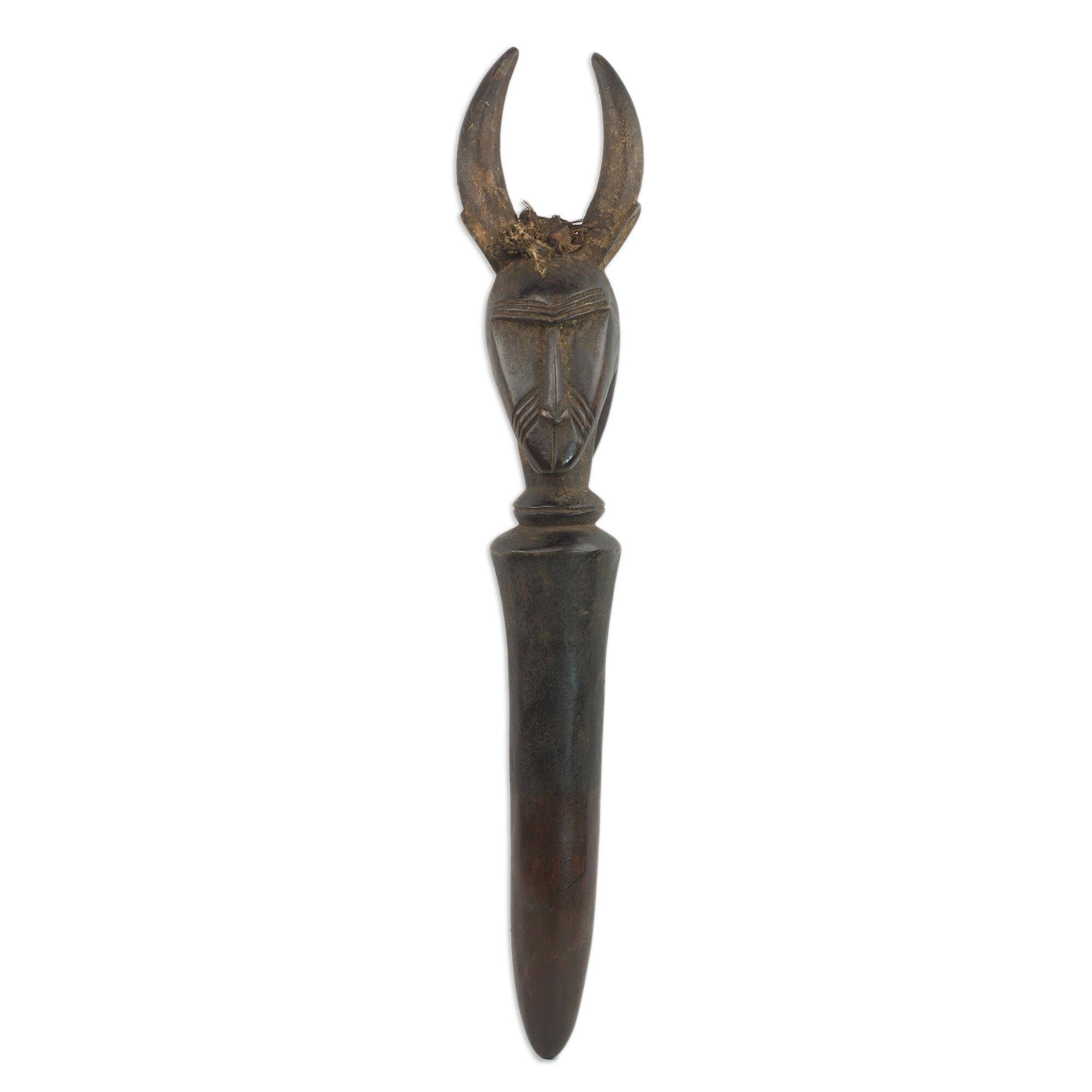 Handmade Horned Guardian Wood Wall Accent Ghana