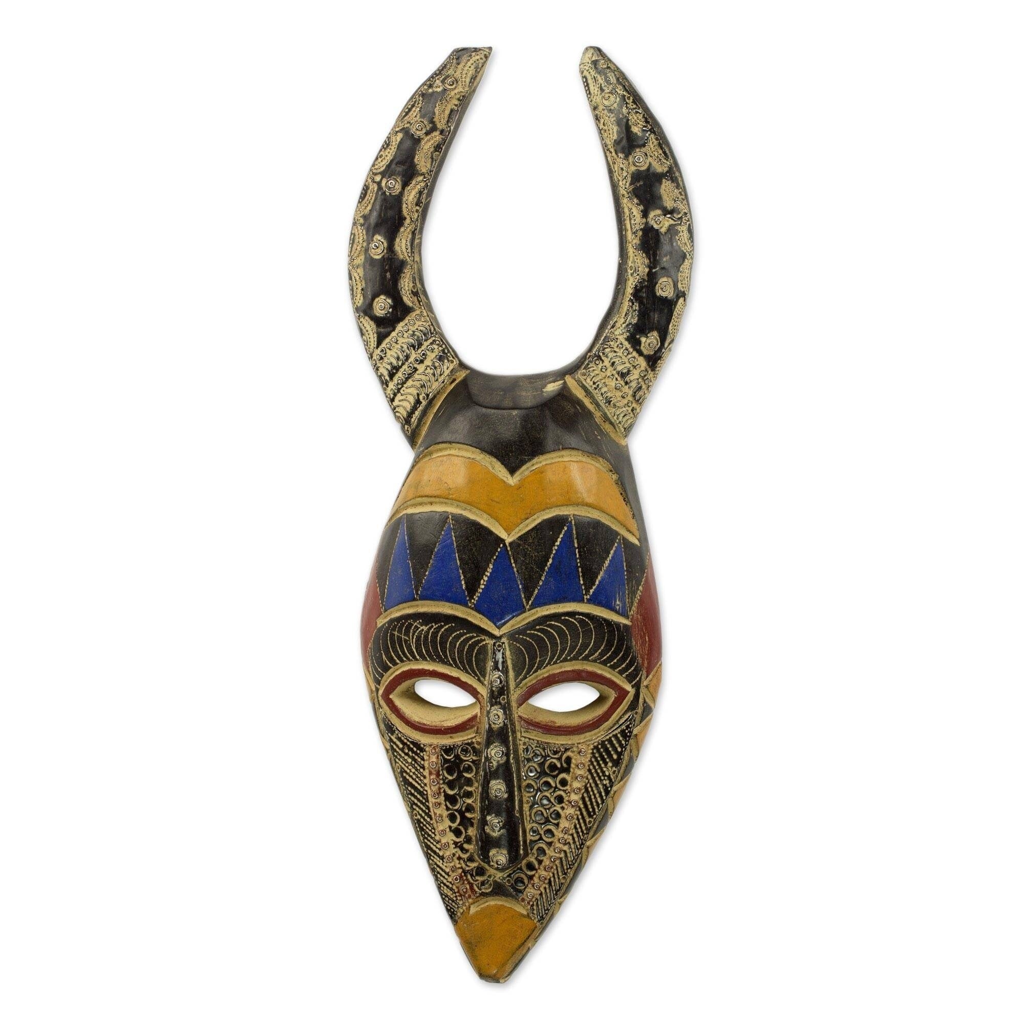 Handmade Horns Of Power African Wood Mask Ghana
