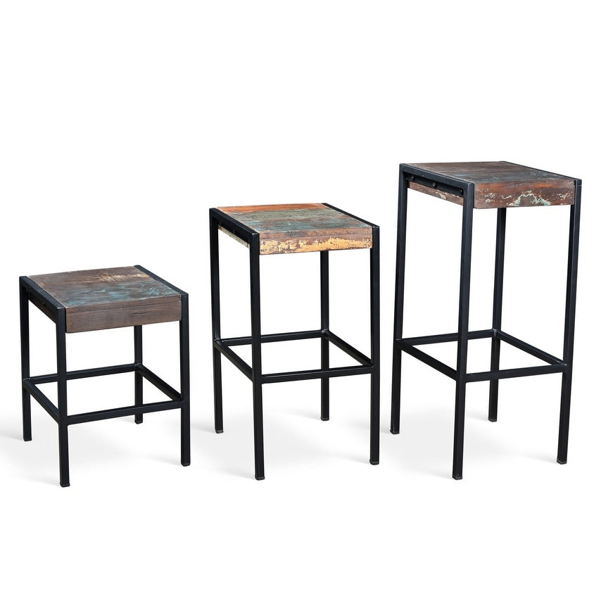Timbergirl Industrial Old Reclaimed Wood And Iron Stool India