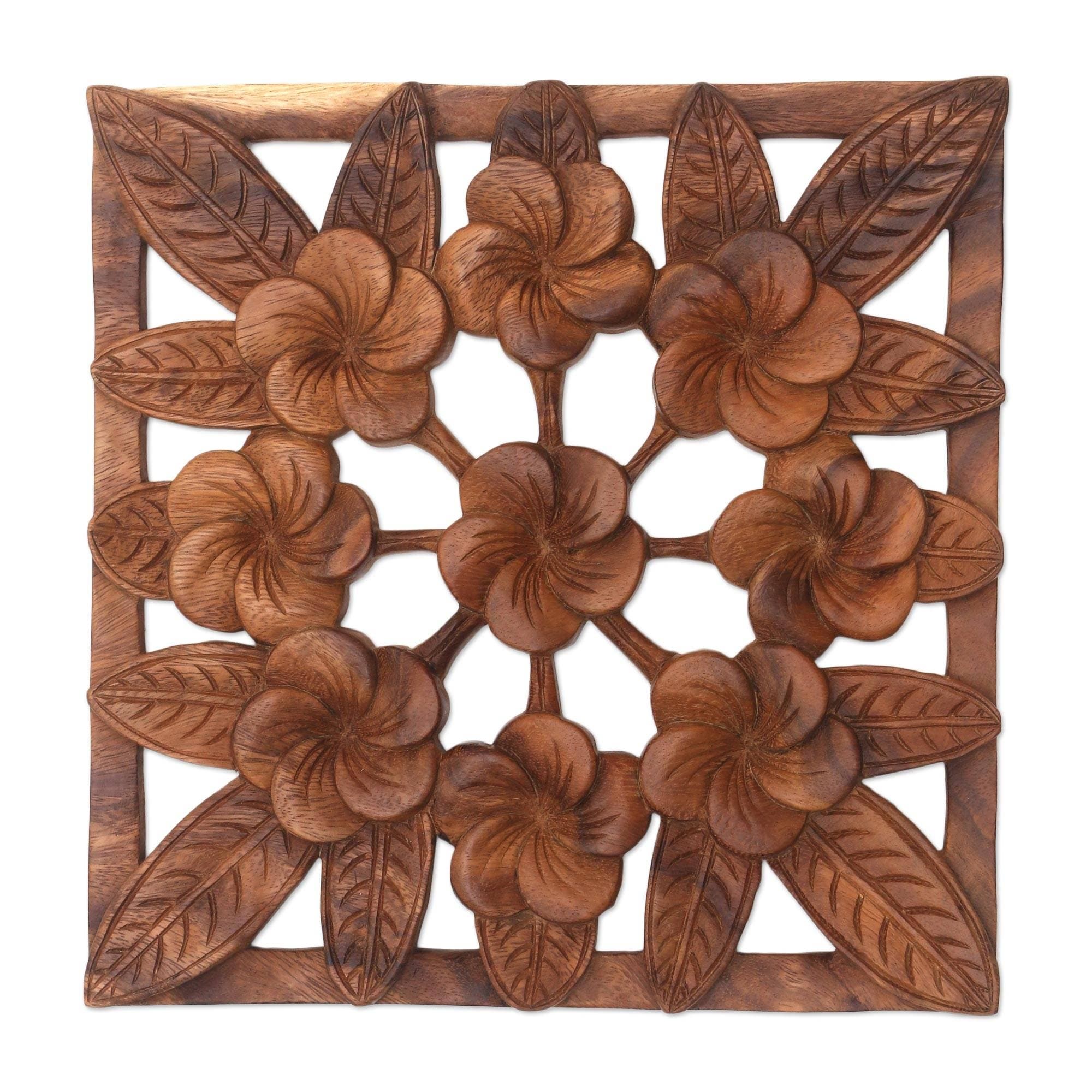 Handmade Interconnected Jepun Wood Relief Panel Indonesia 11.75 L X 11.75 W X 0.8 D
