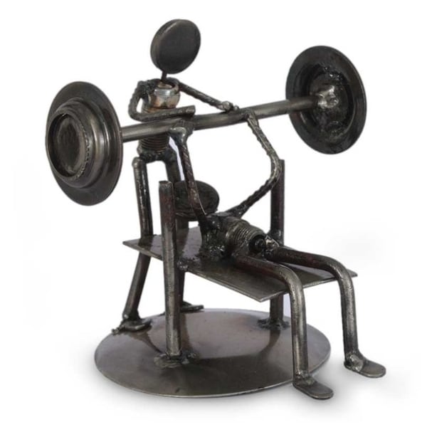 Handmade Iron Rustic Weightlifter Statuette Mexico