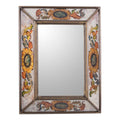 Novica Ivory Floral Medallions Reverse Painted Glass Wall Mirror Peru Multi