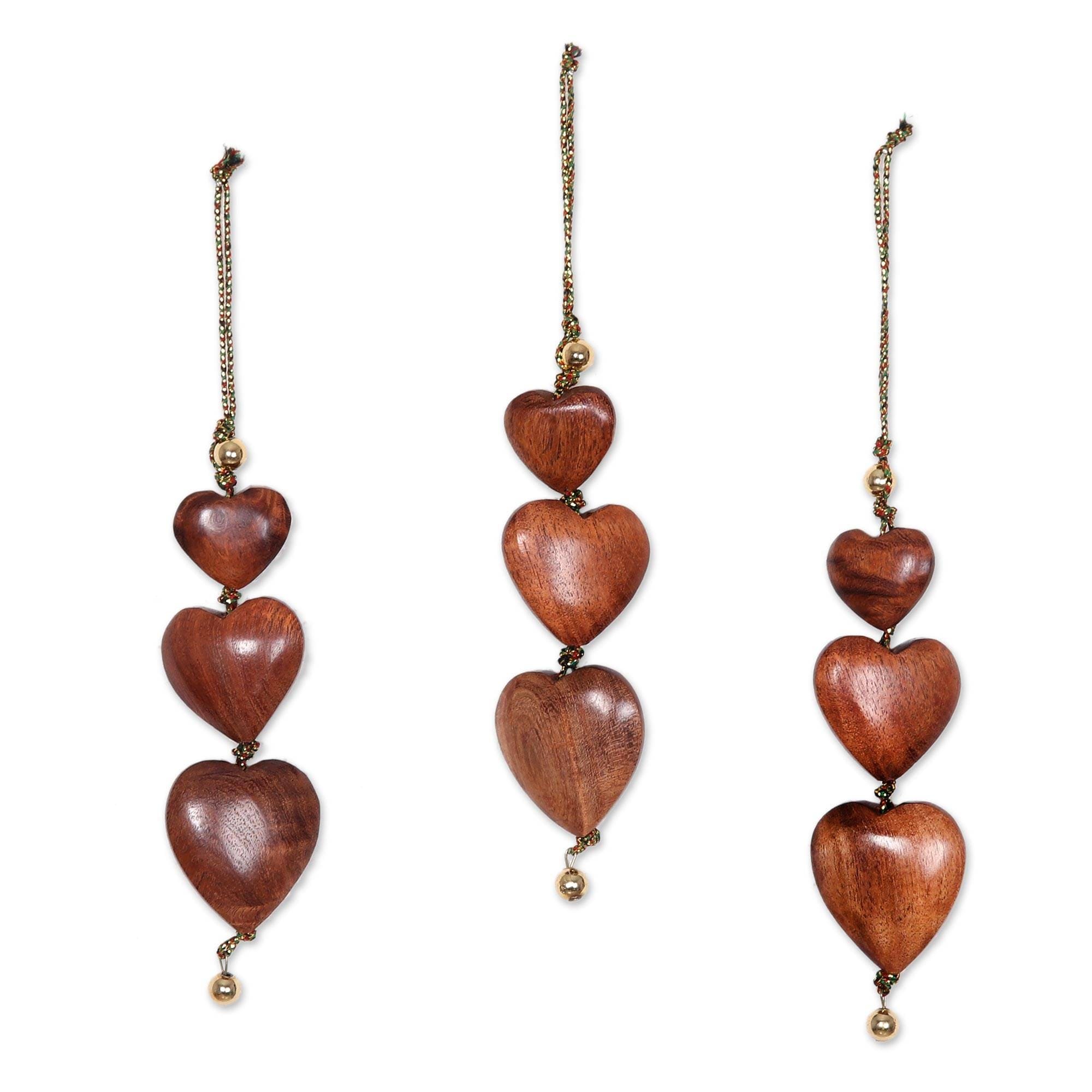 Handmade Joyous Hearts Wood Ornaments Set Of 3 N A