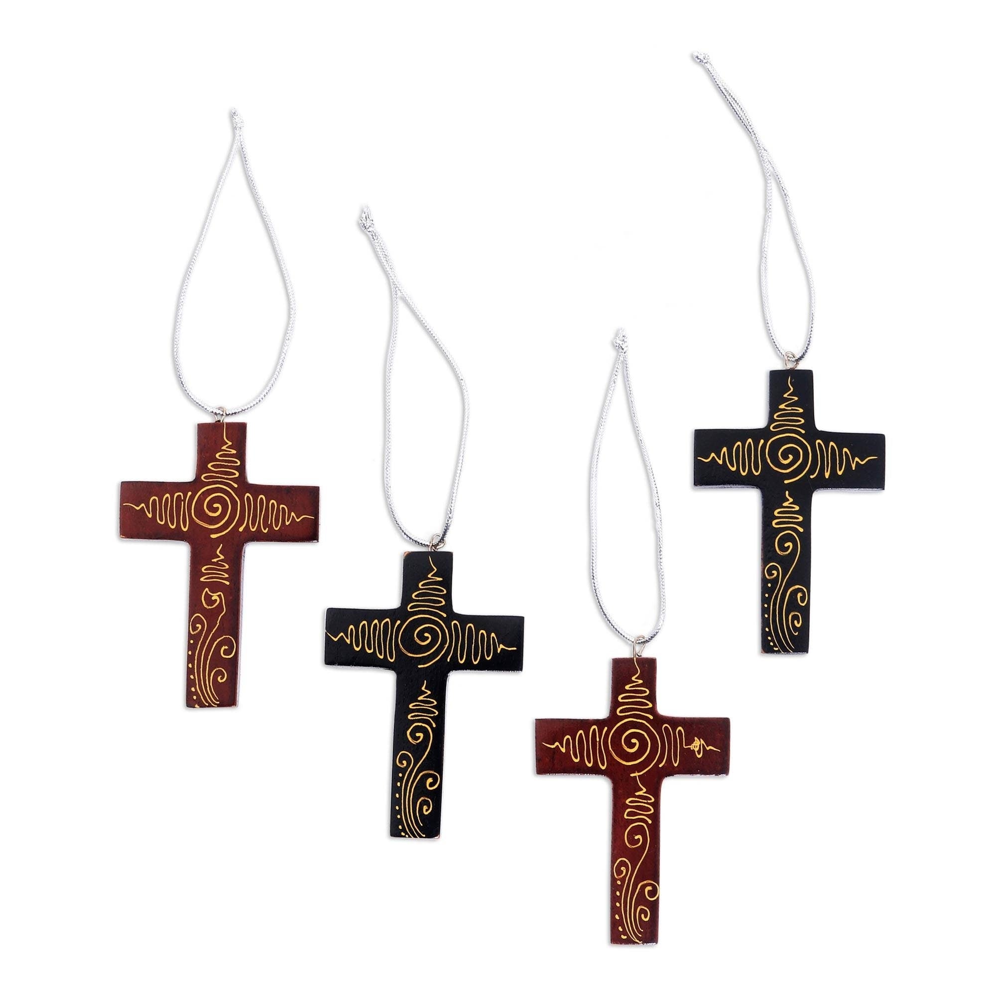 Handmade Jubilant Cross Mahogany Wood Ornaments Set Of 4 N A