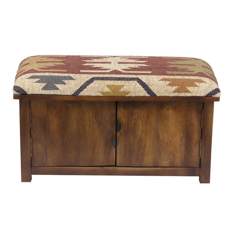 Handmade Kilim Upholstered Storage Bench India 30 L X 14 W X 17 H