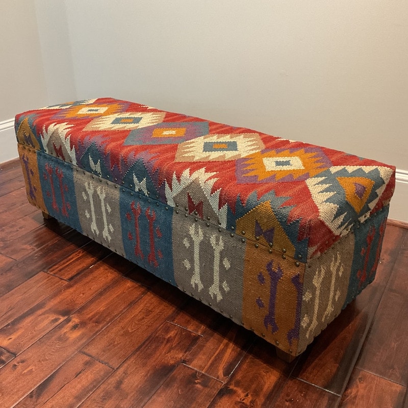 Handmade Kilim Upholstered Storage Bench India