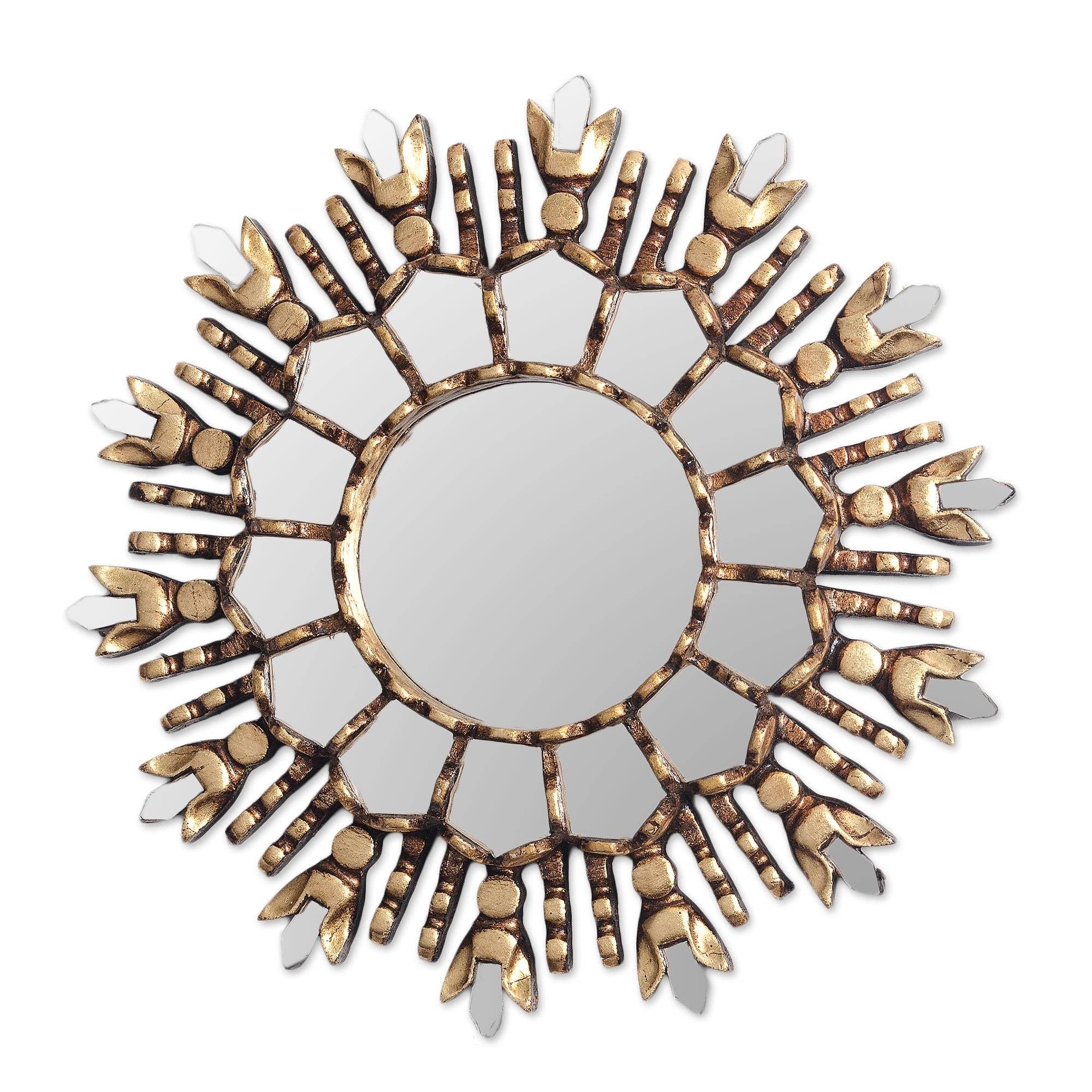 Handmade King Of Light Bronze Gilded Cedar Wood Wall Mirror Peru 1.2 H X 11.5 Diam.