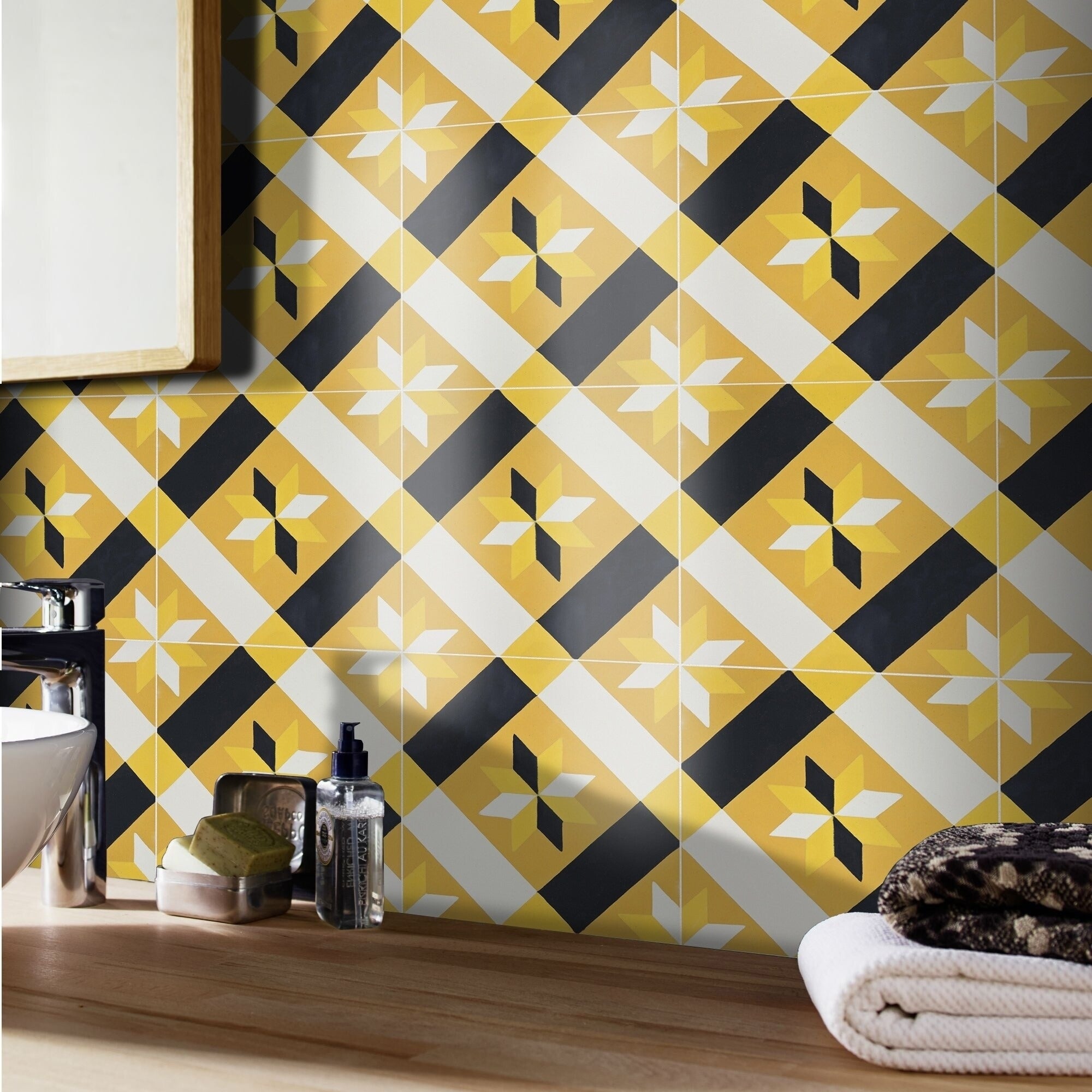 Kotoubia In Black And Yellow Handmade 8X8 Inch Moroccan Tile Pack 12