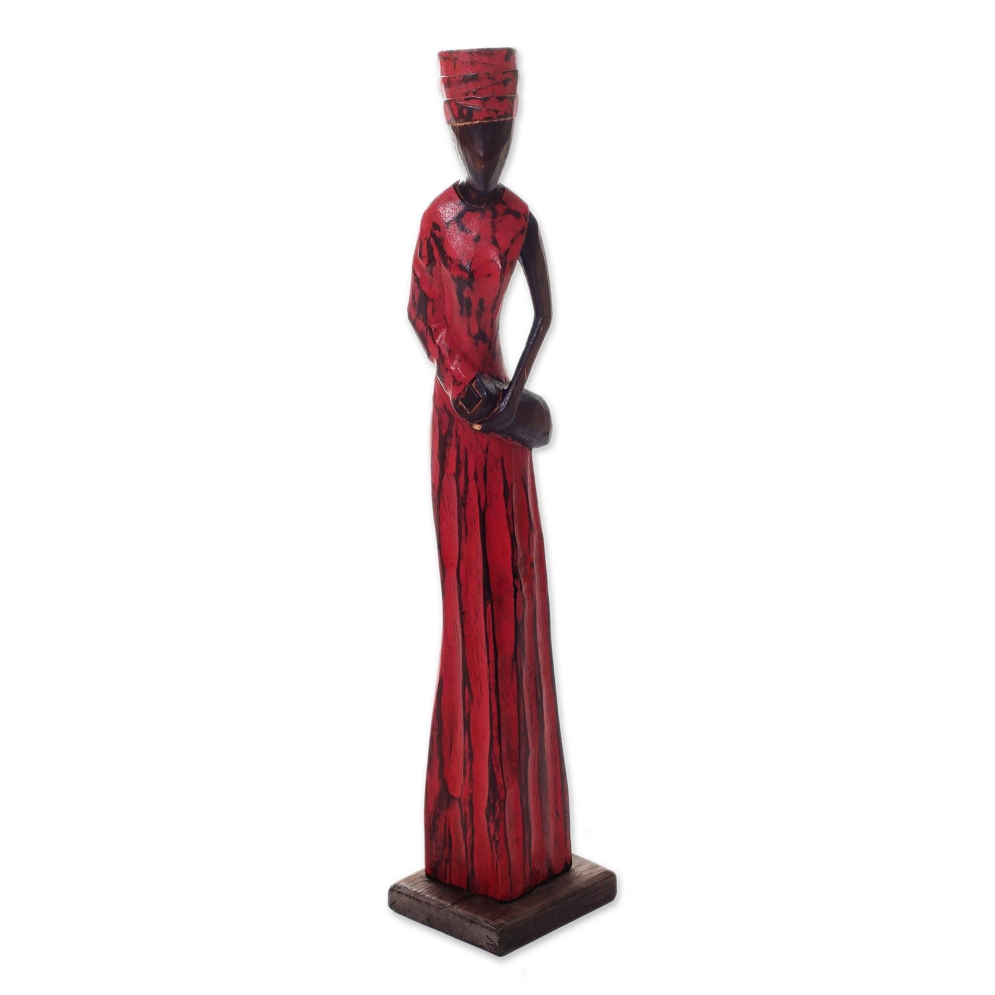 Handmade Lady Merchant Wood Sculpture Indonesia 24.5 H X 5 W X 4.3 D