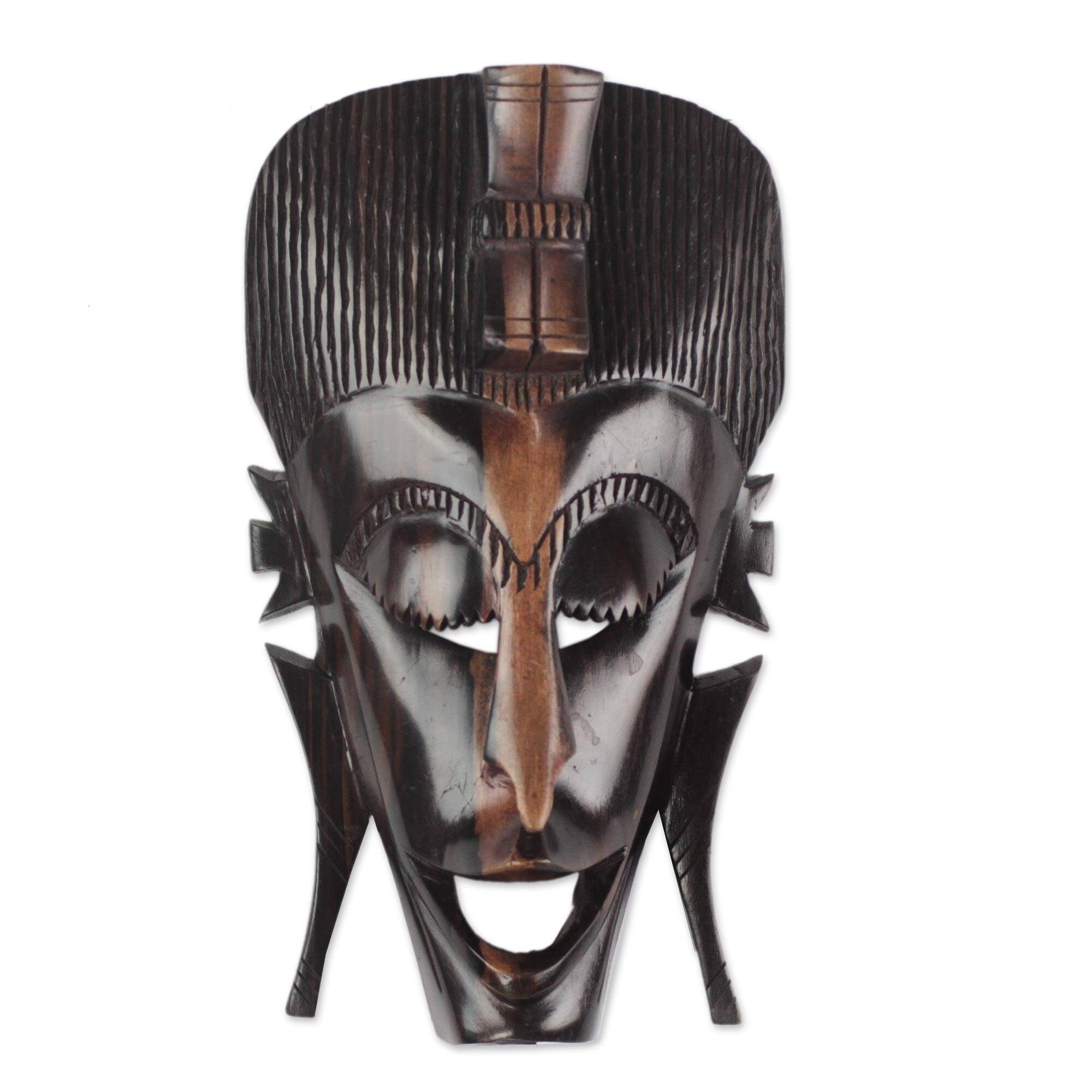 Handmade Laughing Happily African Ebony Wood Mask Ghana