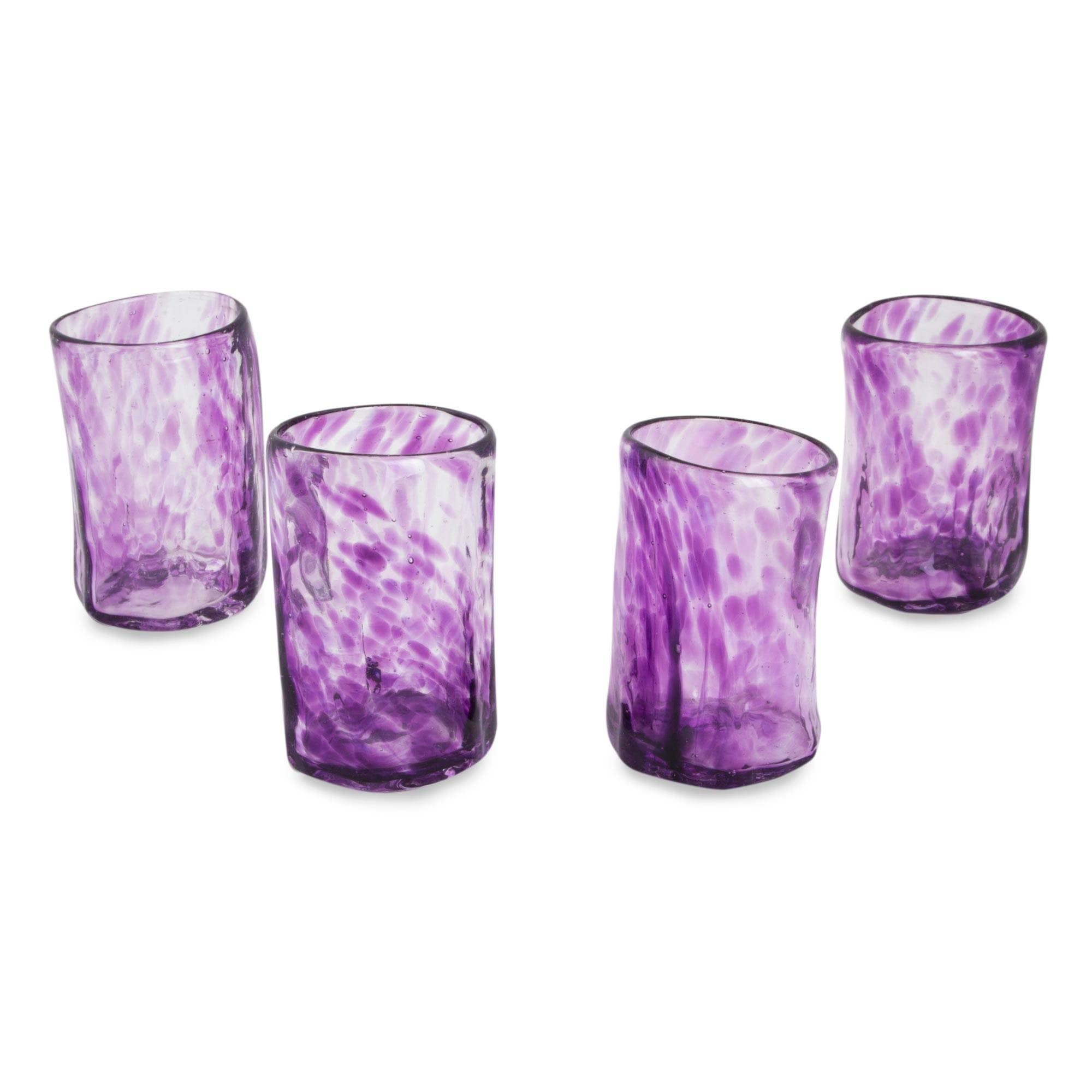 Handmade Lilac Mist Blown Glass Shot Glasses Set Of 4 Mexico 2.8 H X 1.9 Diam.