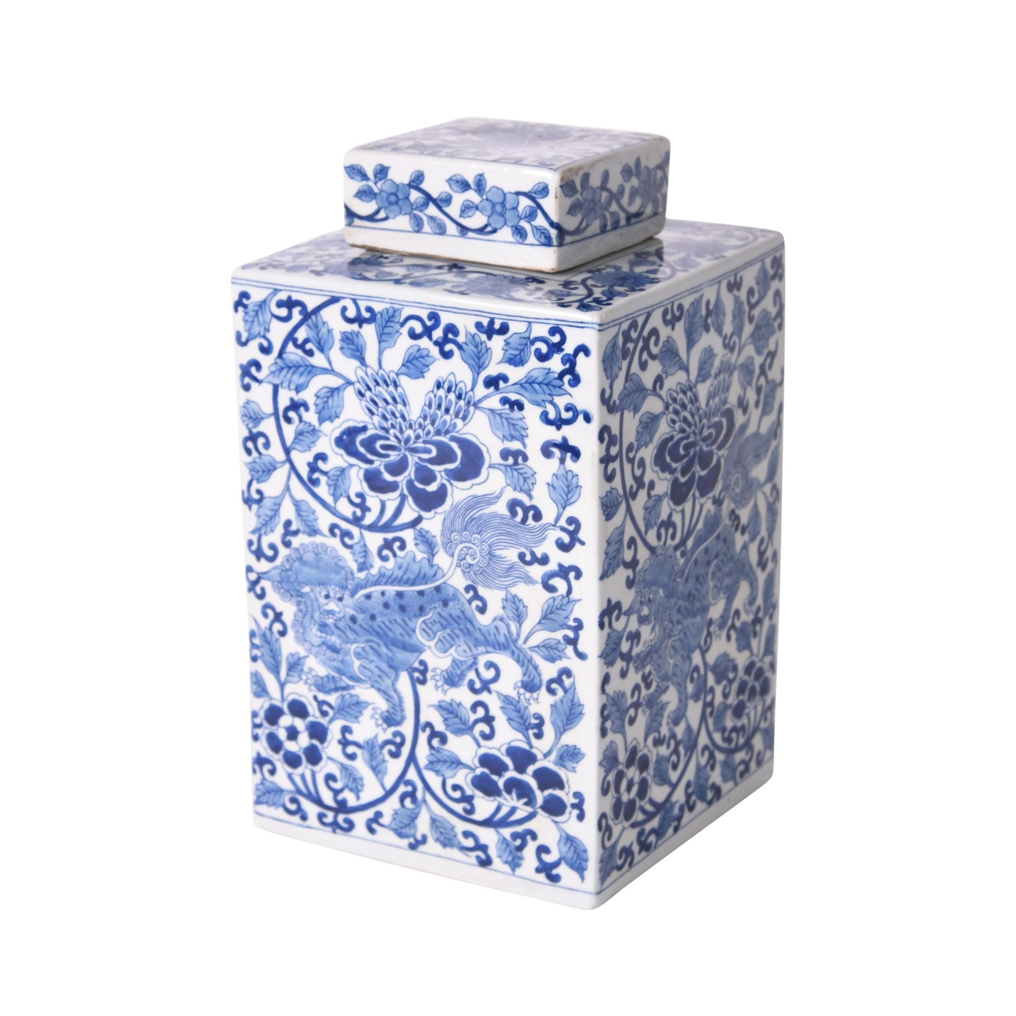 Lion Floral Square Tea Decorative Jar