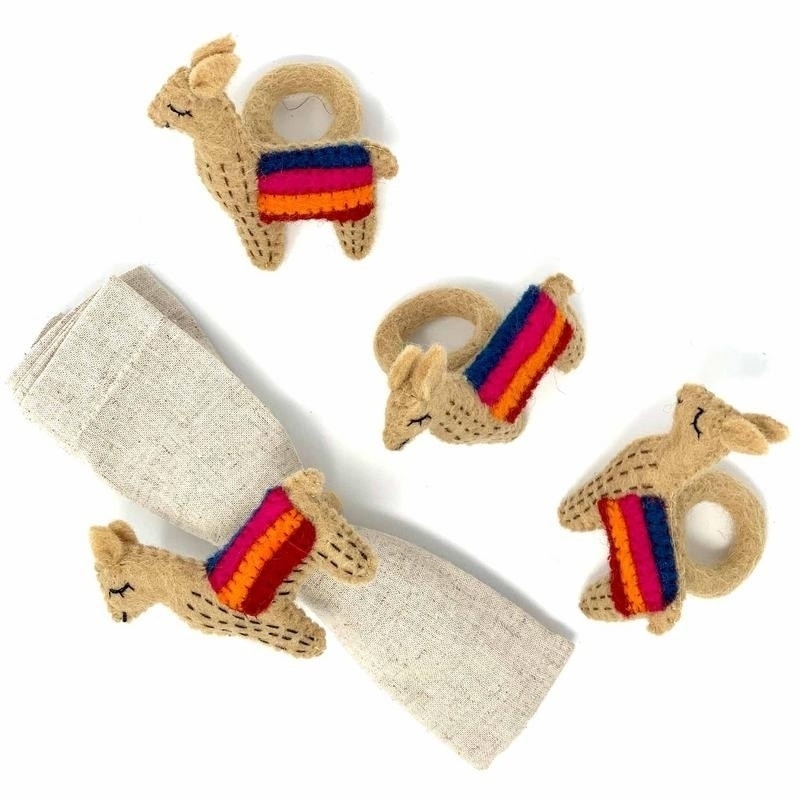 The Curated Nomad Thrift Handmade Llama Napkin Rings Set Of 4