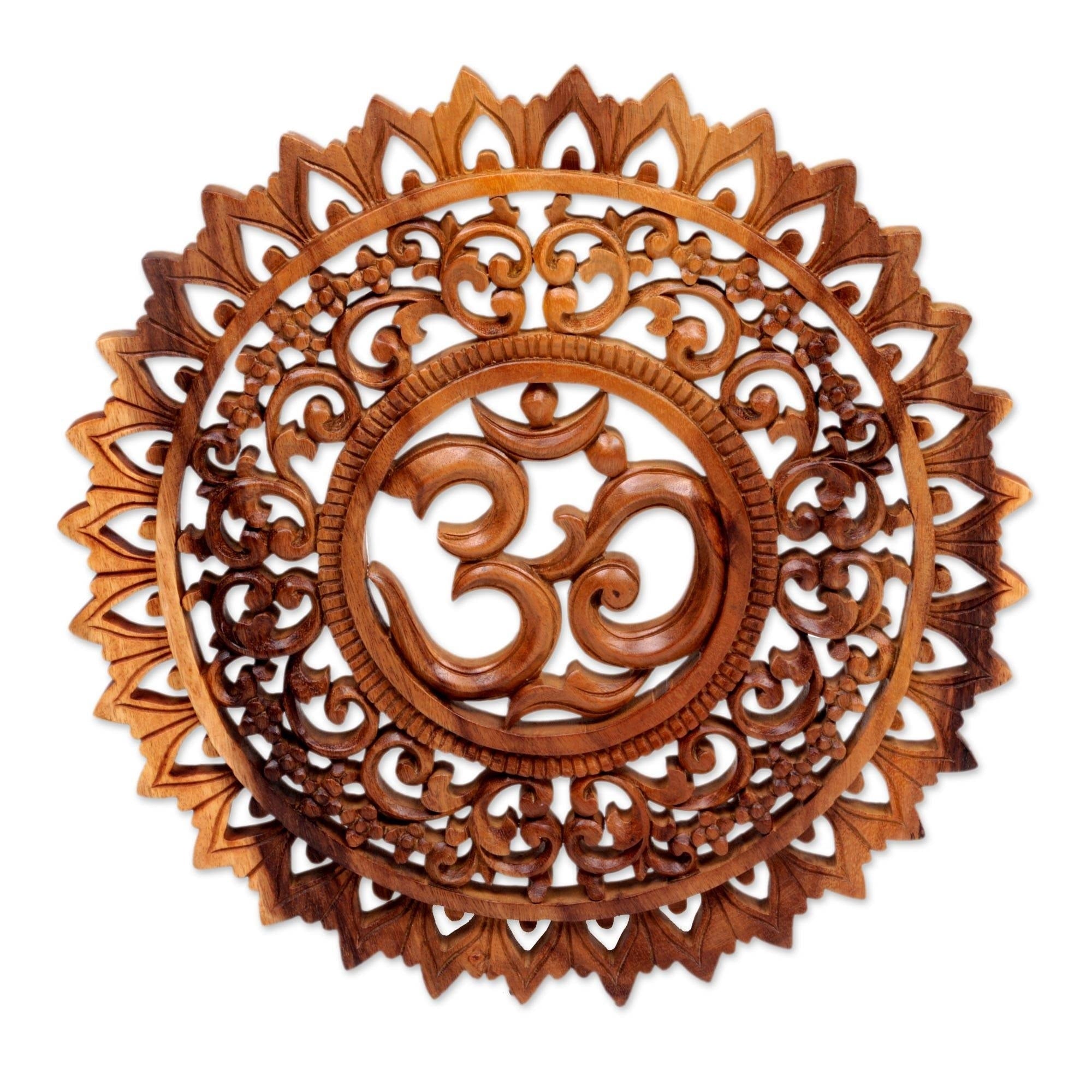 Handmade Wood Relief Panel Lotus Om Indonesia
