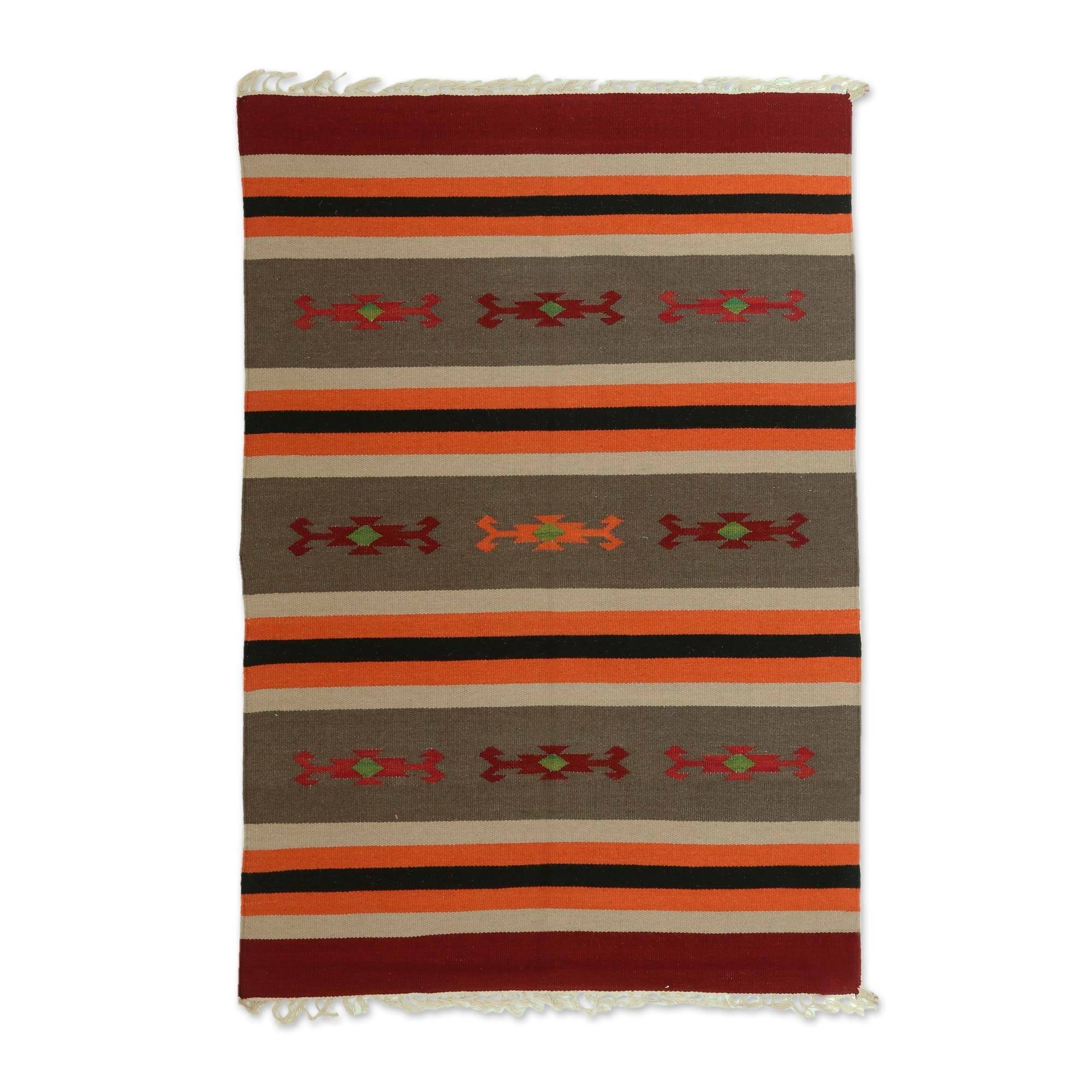 Handmade Majestic Stripes Wool Area Rug India Big